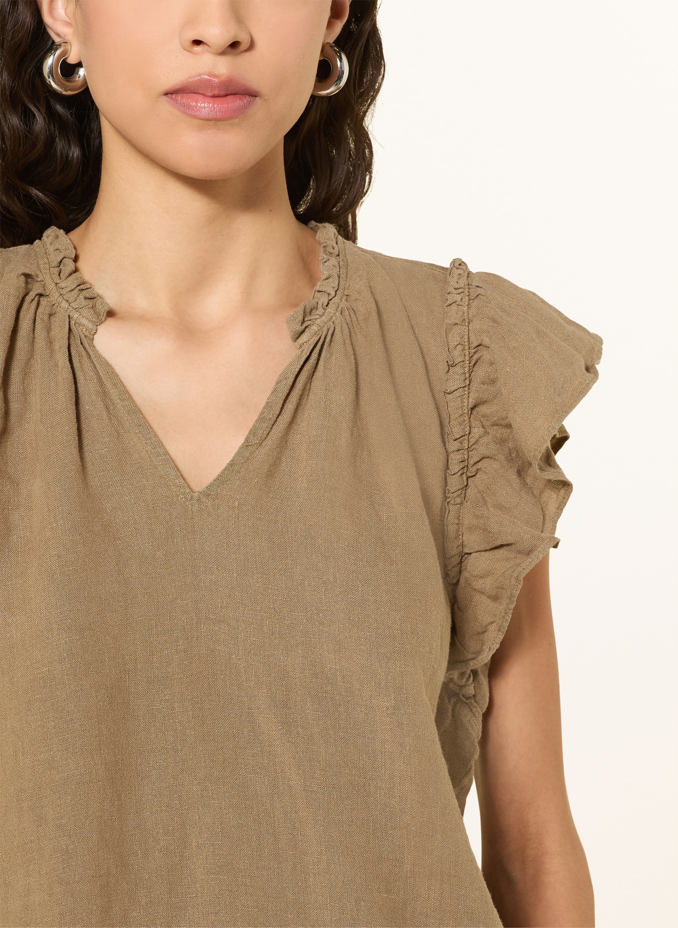 MOS MOSH MMTEA-blouse van linnen met ruches: KAKI