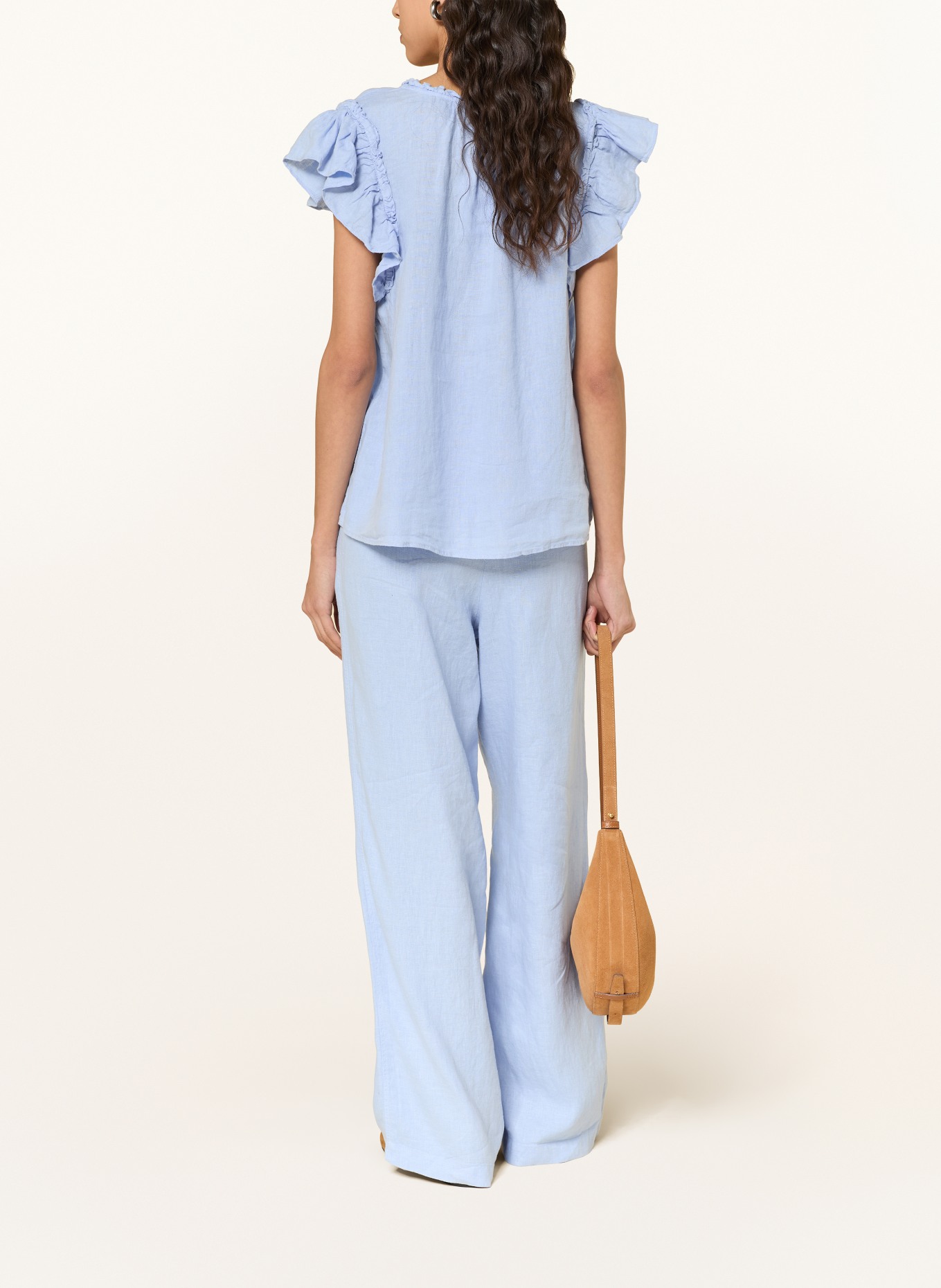 MOS MOSH MMTEA-blouse van linnen met ruches: LICHTBLAUW