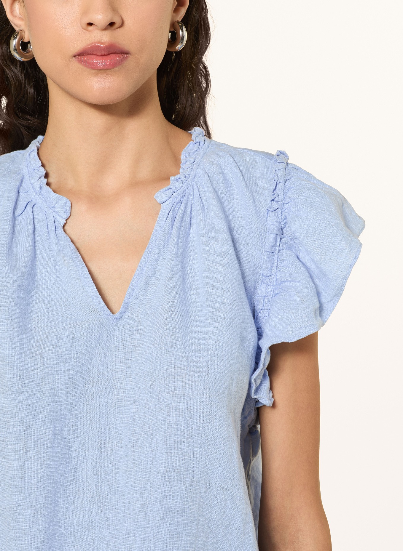 MOS MOSH MMTEA-blouse van linnen met ruches: LICHTBLAUW