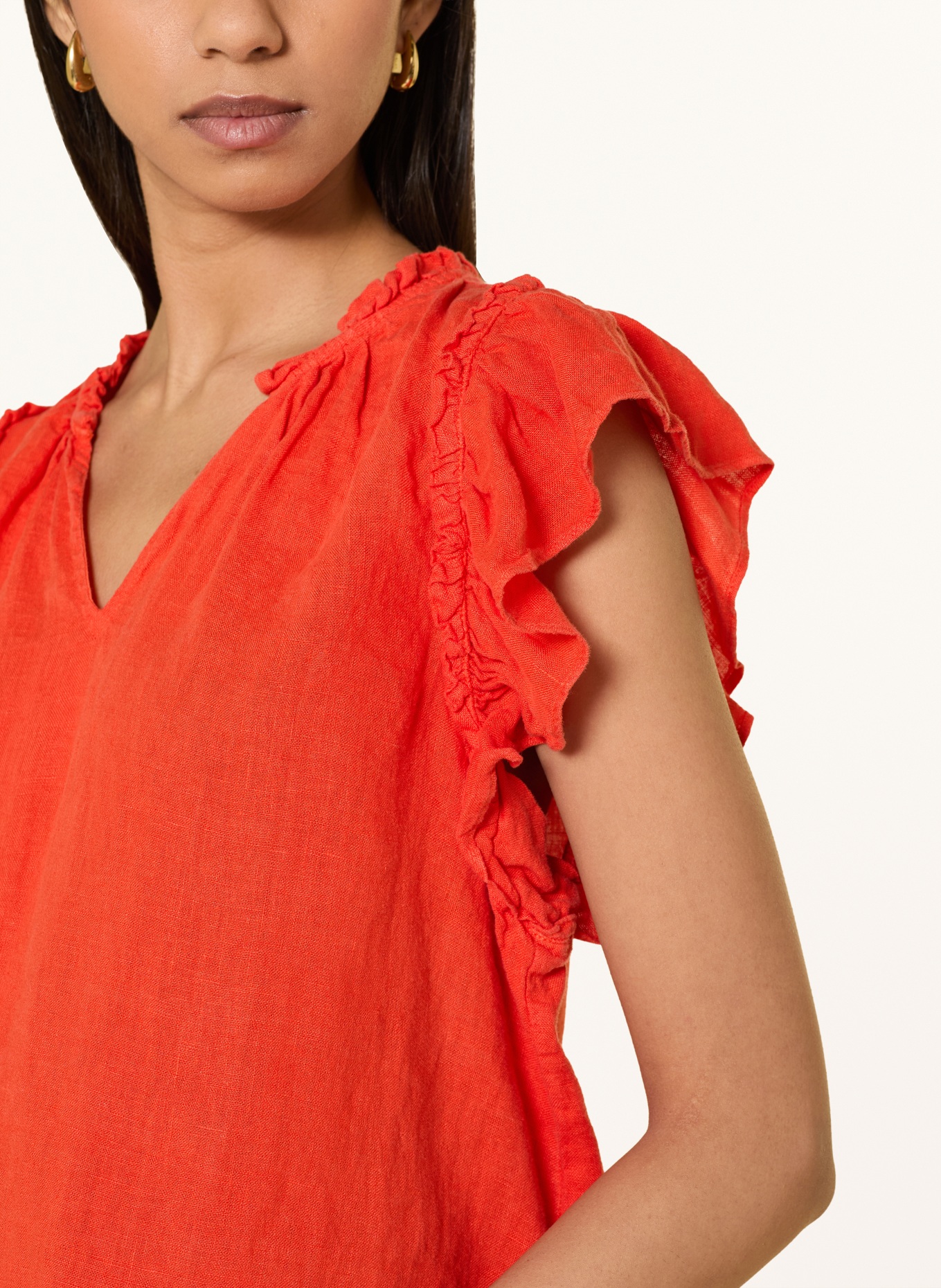 MOS MOSH MMTEA-blouse van linnen met ruches: ORANJE