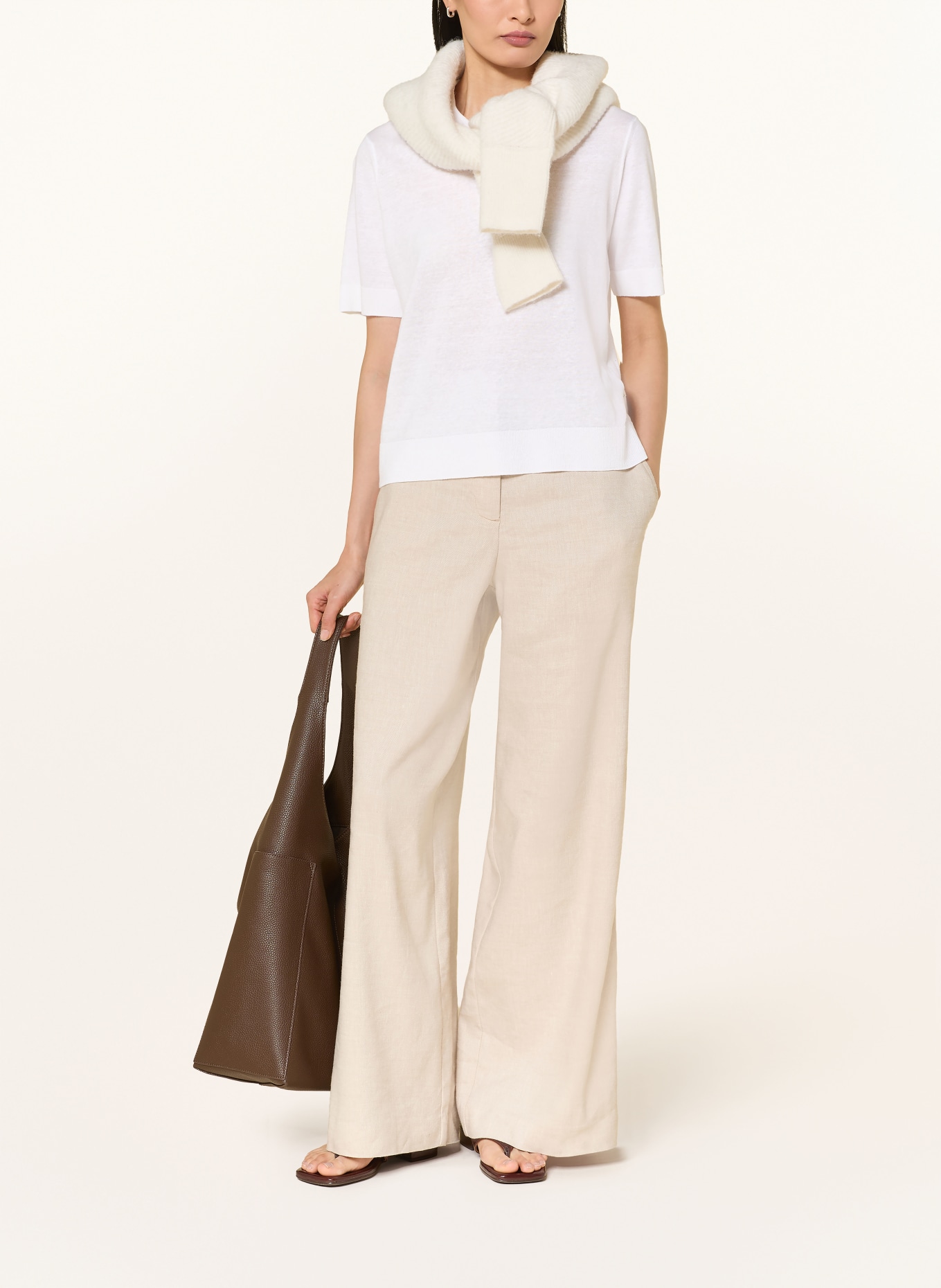 MAERZ MUENCHEN Gebreid poloshirt met linnen: WIT