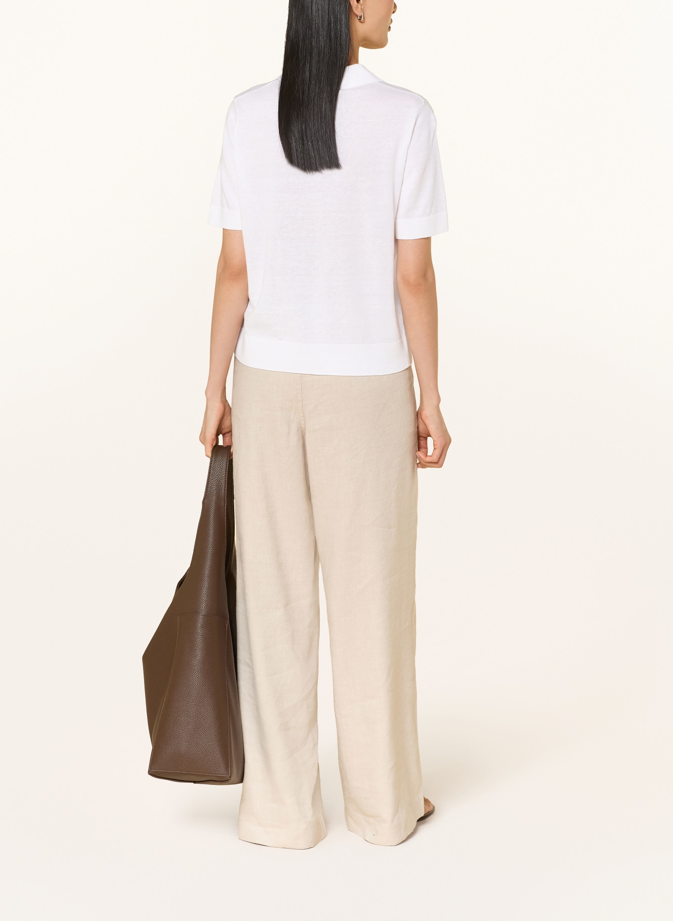 MAERZ MUENCHEN Gebreid poloshirt met linnen: WIT