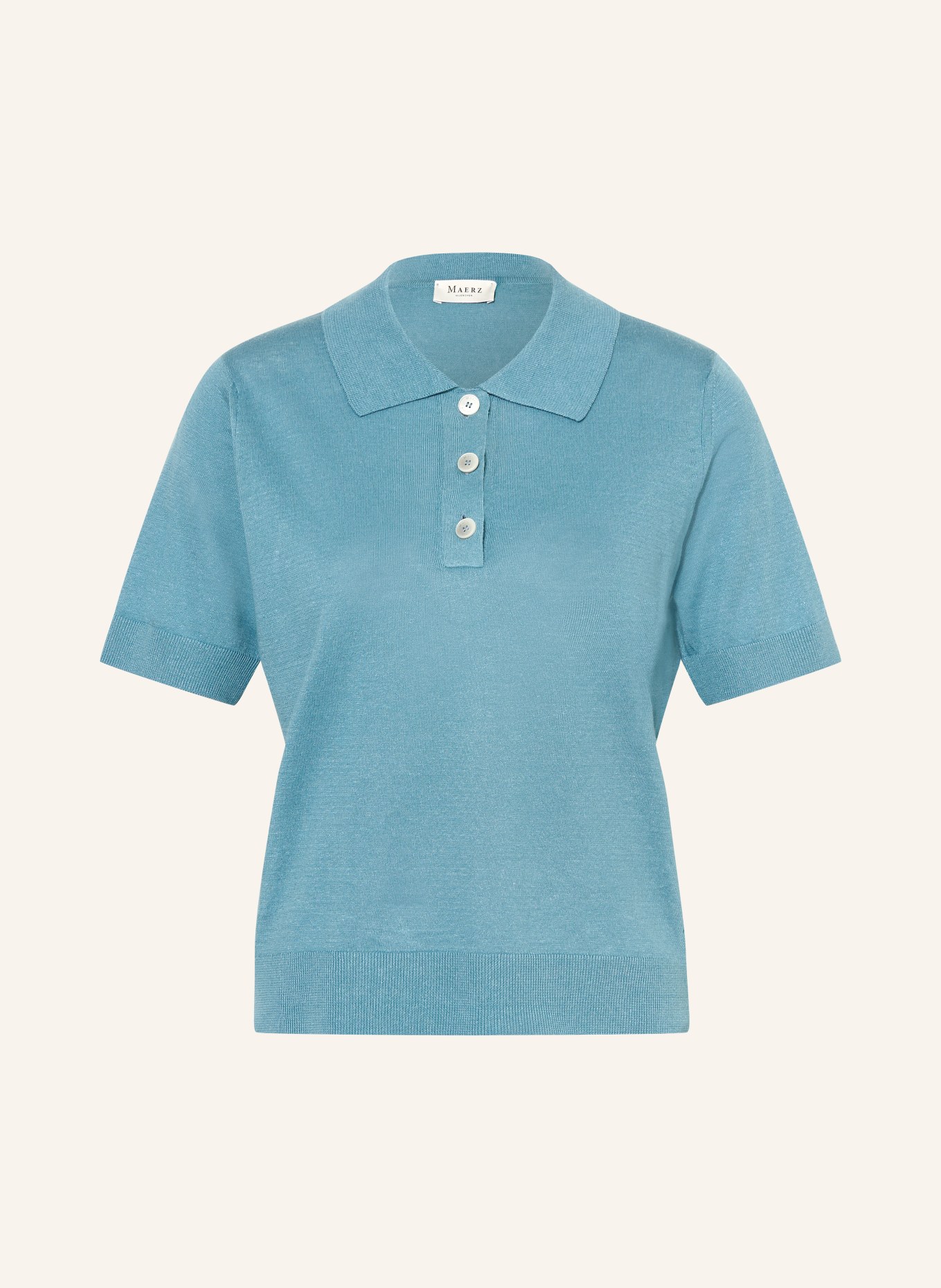 MAERZ MUENCHEN Gebreid poloshirt met linnen: TURQUOISE