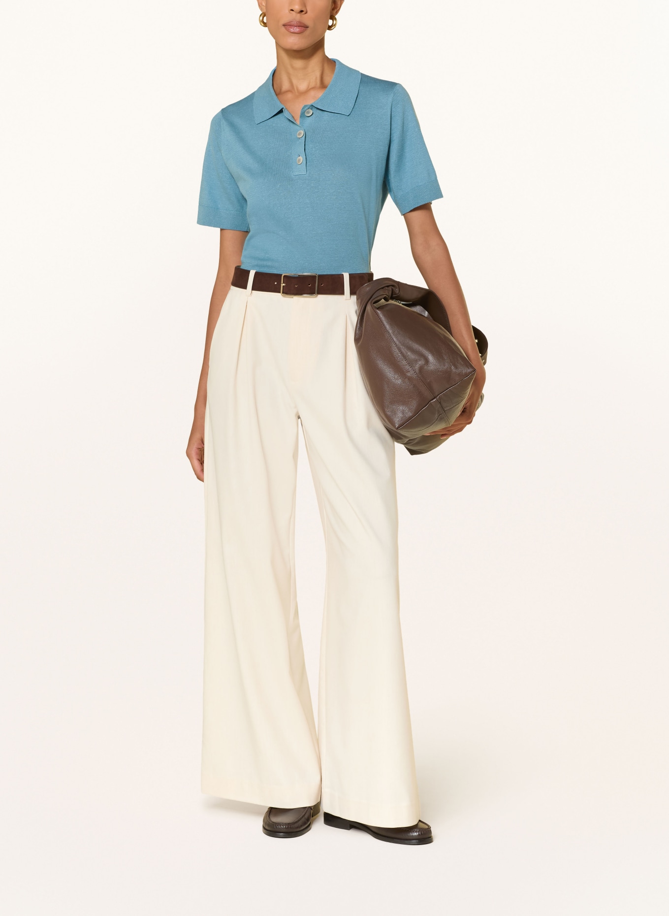 MAERZ MUENCHEN Gebreid poloshirt met linnen: TURQUOISE