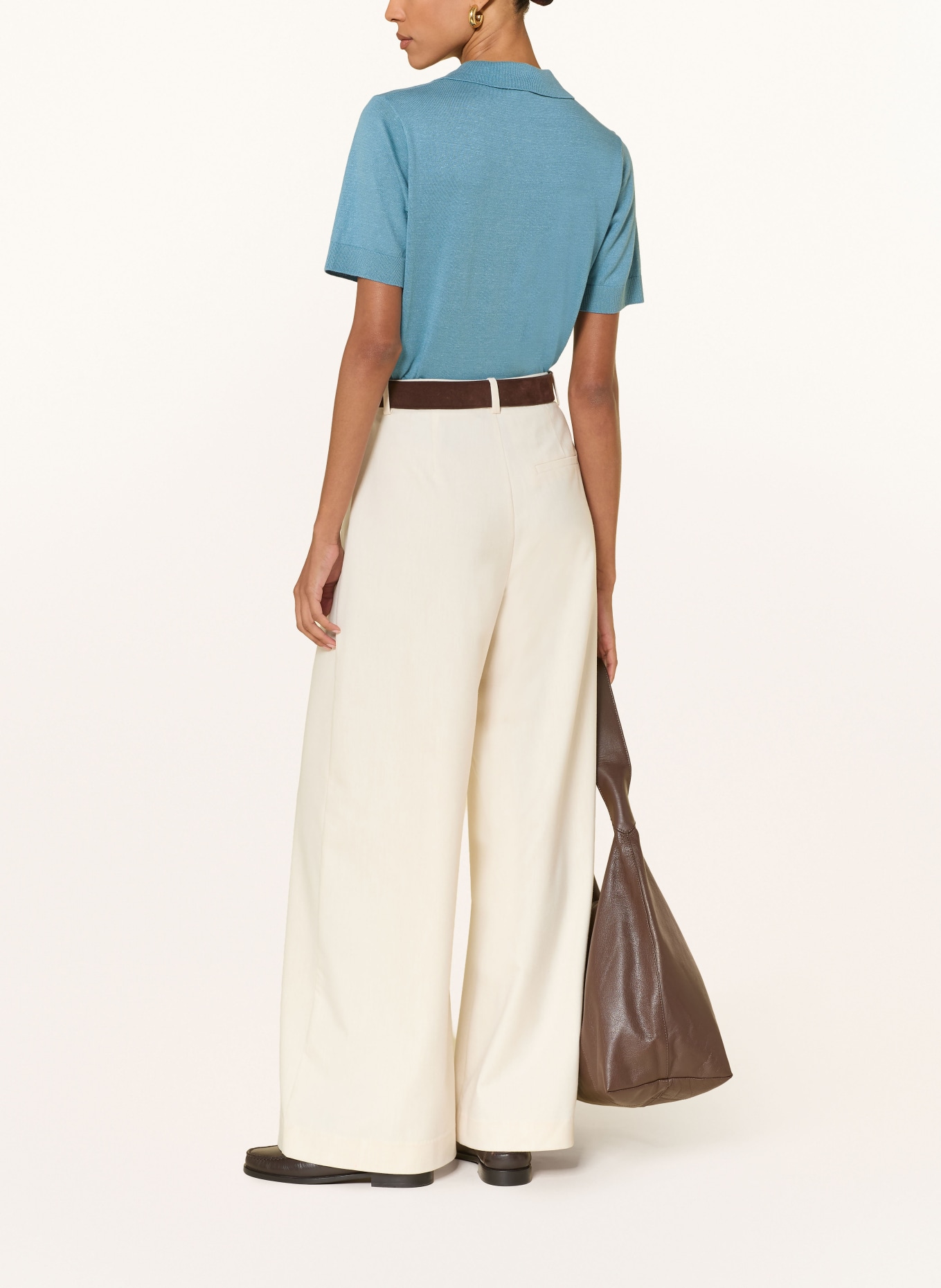 MAERZ MUENCHEN Gebreid poloshirt met linnen: TURQUOISE