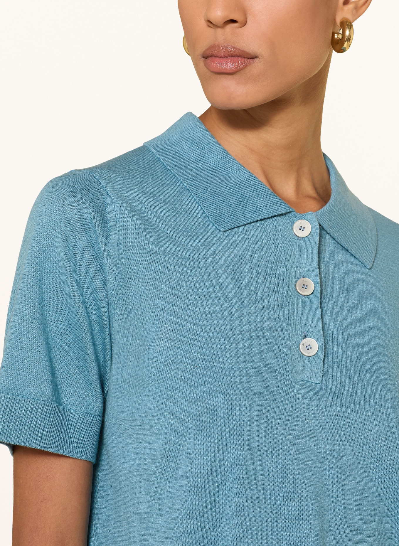 MAERZ MUENCHEN Gebreid poloshirt met linnen: TURQUOISE