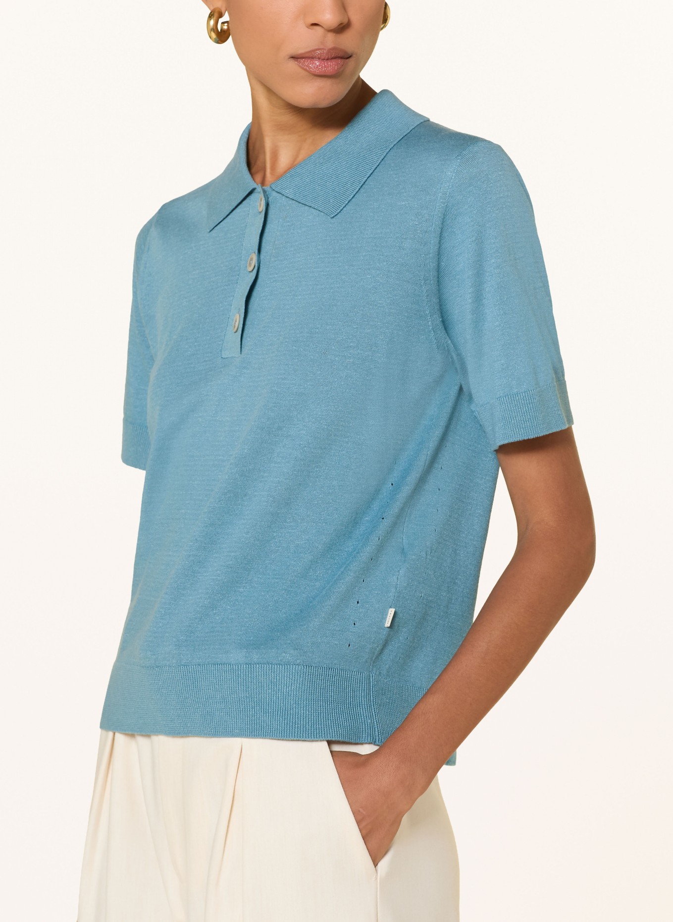MAERZ MUENCHEN Gebreid poloshirt met linnen: TURQUOISE