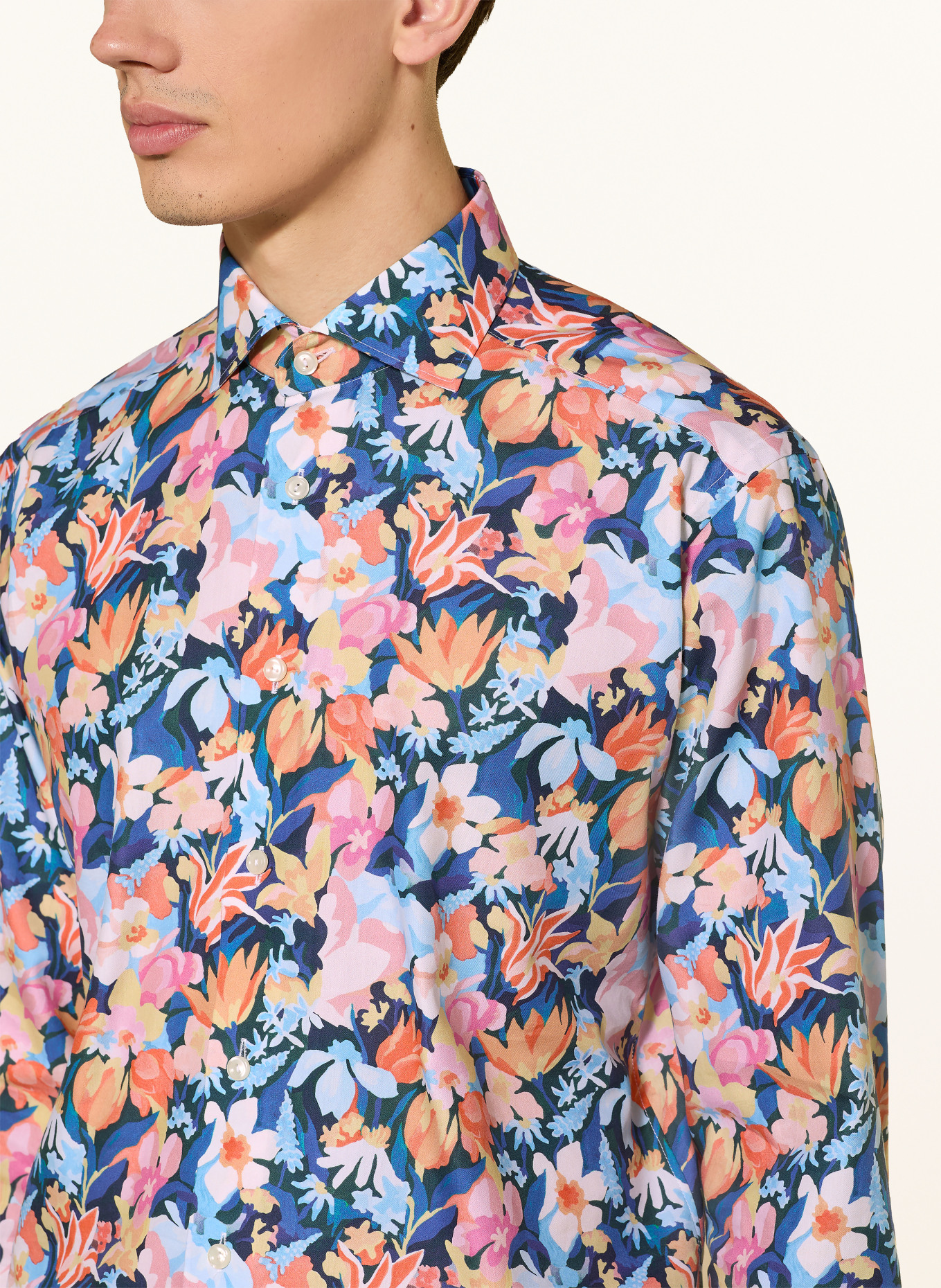 ETON Slim fit shirt: BLUE / ORANGE / YELLOW