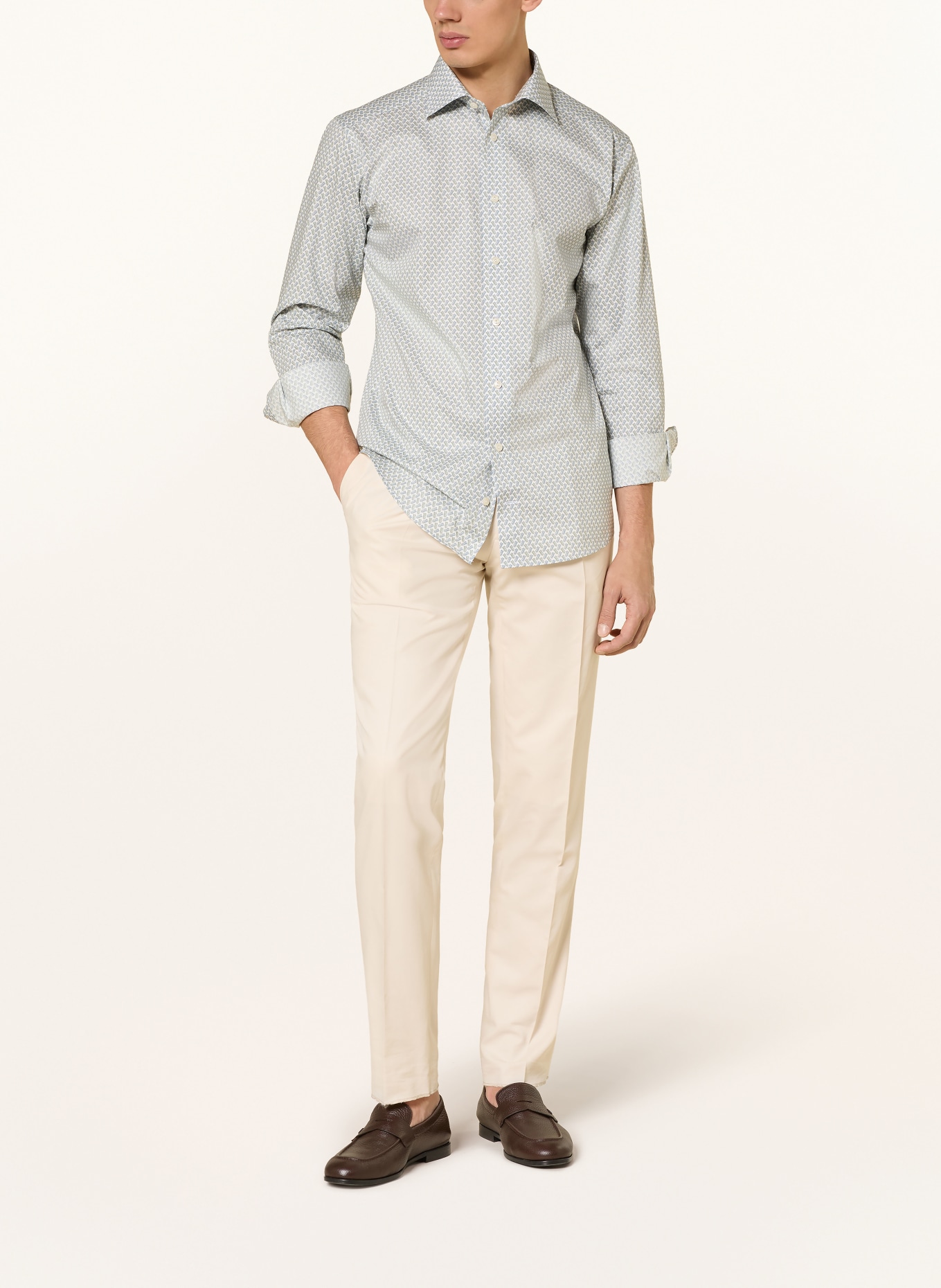ETON Slim fit shirt: OLIVE / BLUE GRAY / WHITE
