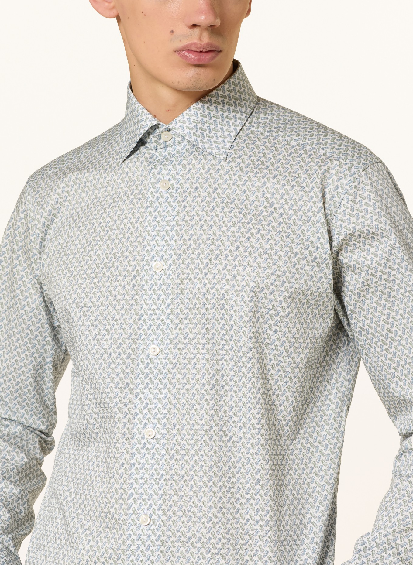 ETON Slim fit shirt: OLIVE / BLUE GRAY / WHITE