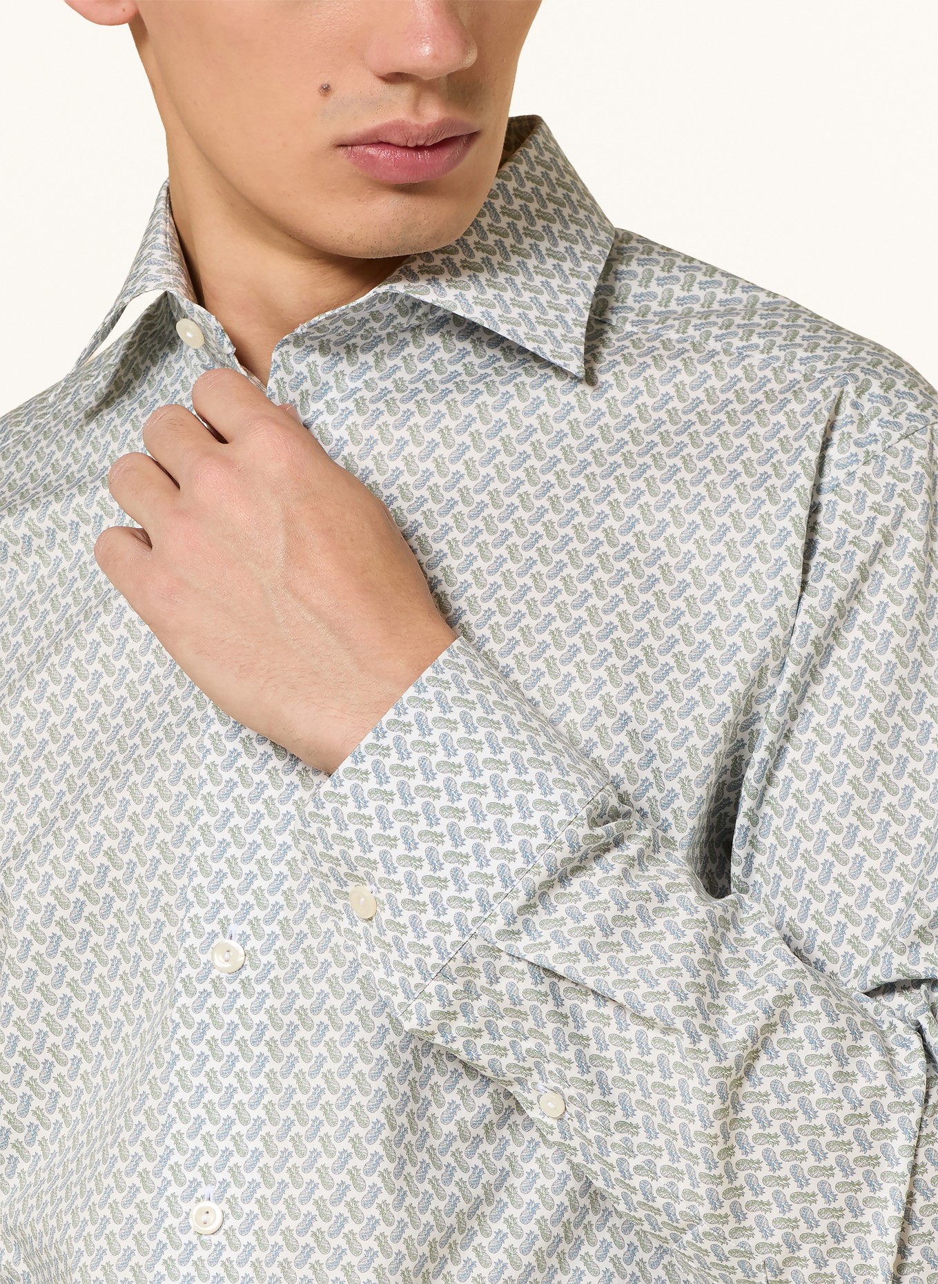 ETON Slim fit shirt: OLIVE / BLUE GRAY / WHITE