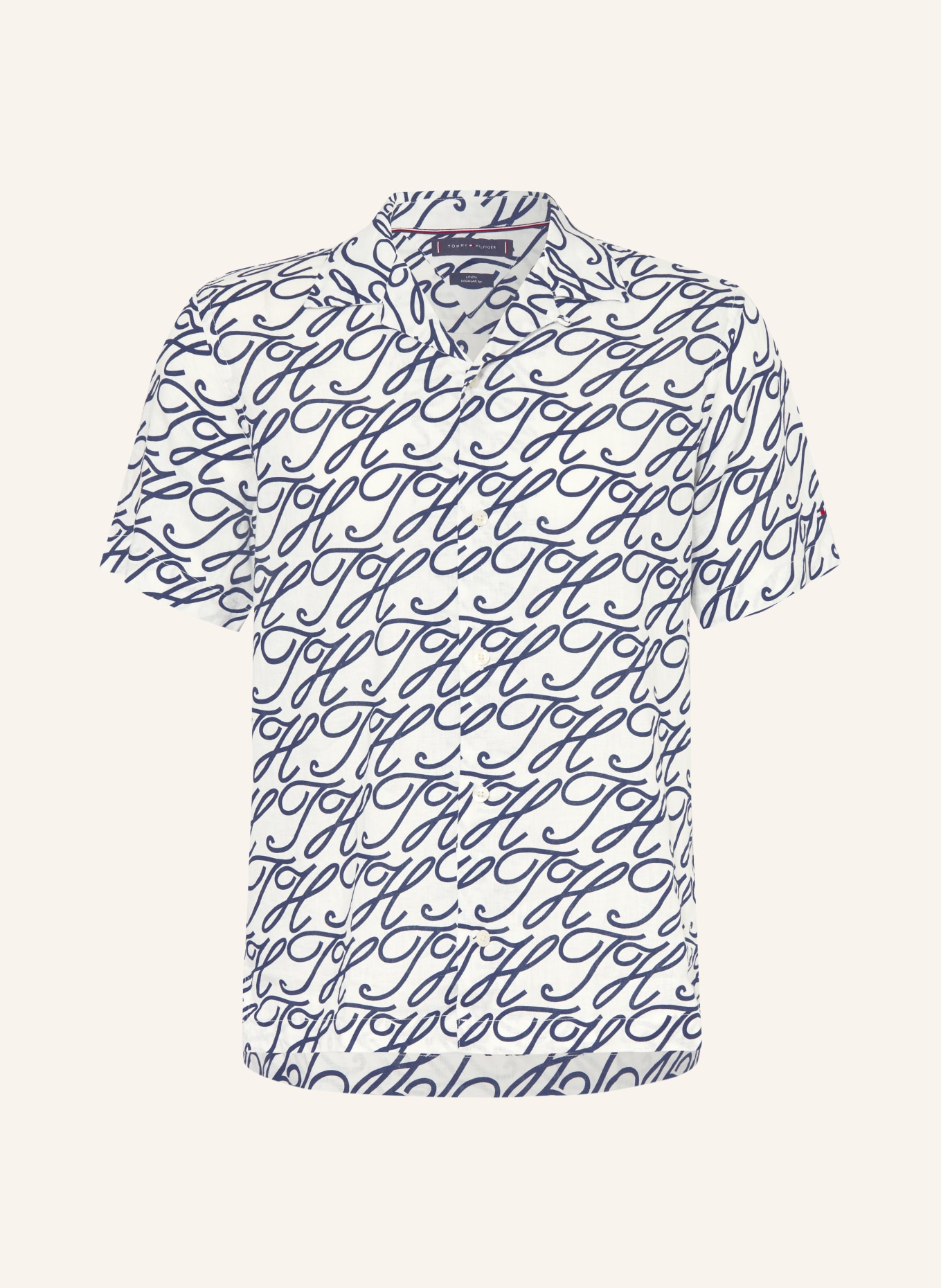 TOMMY HILFIGER Resorthemd met normale pasvorm van linnen: WIT / DONKERBLAUW