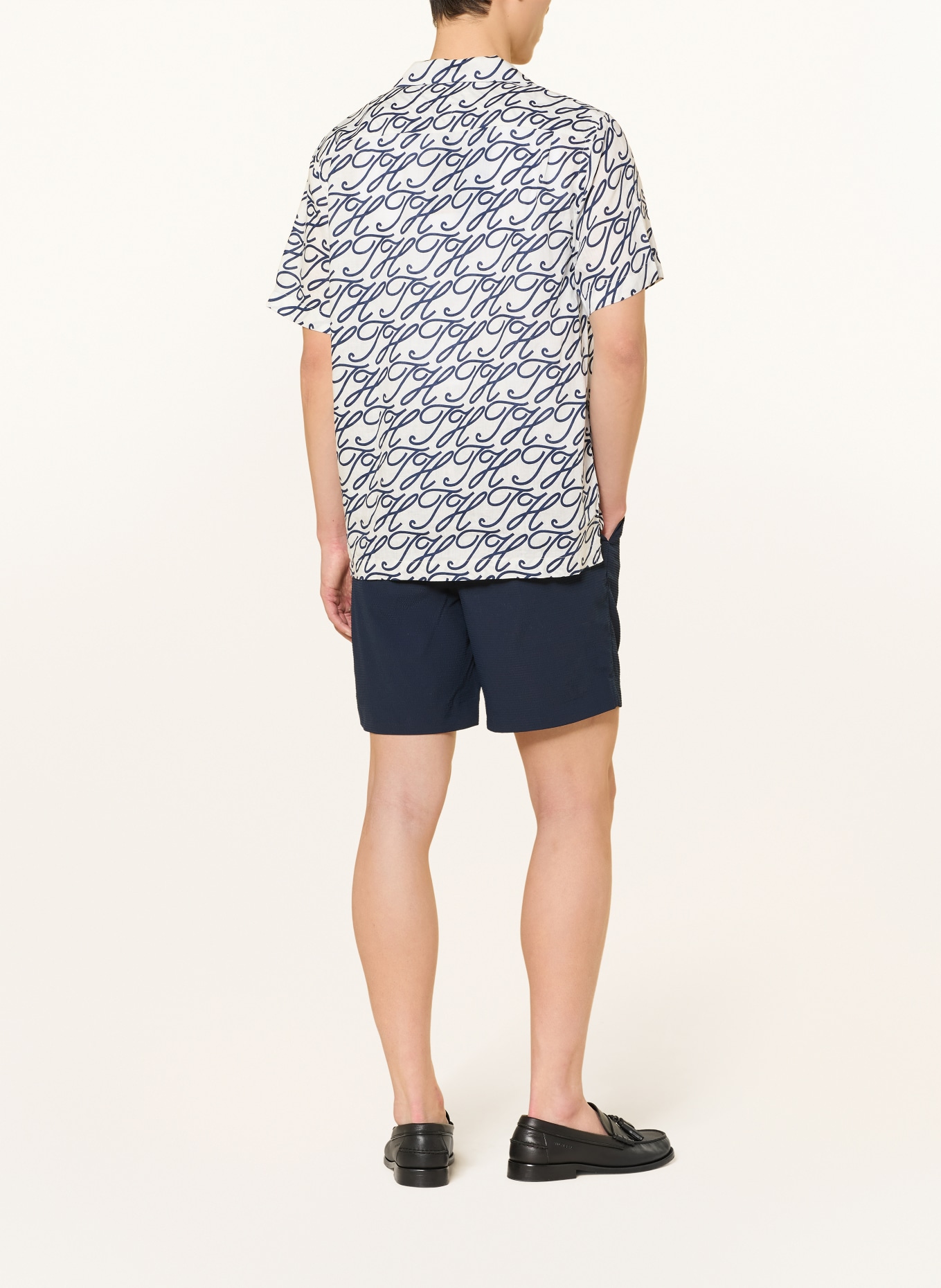 TOMMY HILFIGER Resorthemd met normale pasvorm van linnen: WIT / DONKERBLAUW