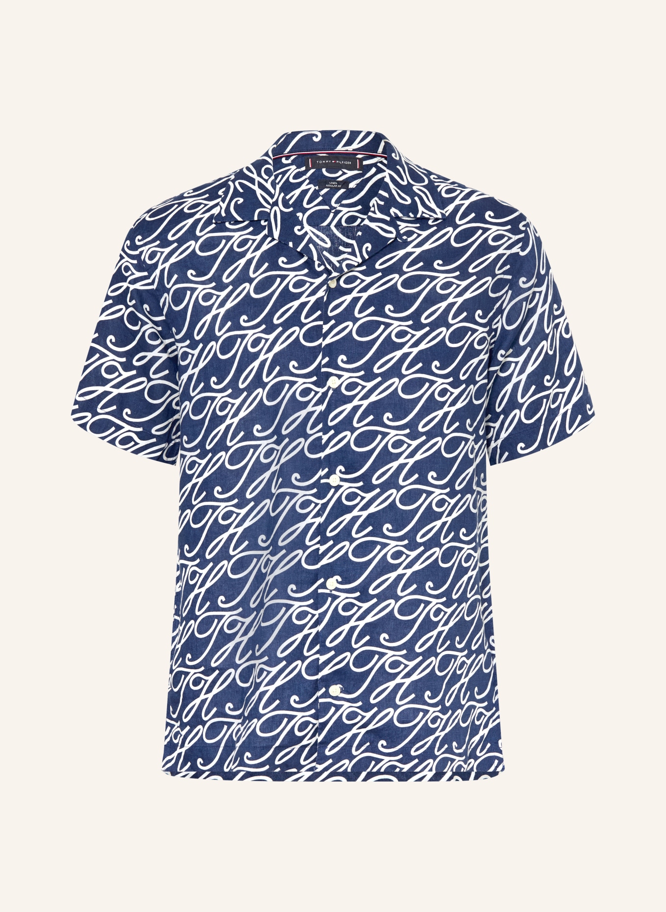 TOMMY HILFIGER Resorthemd met normale pasvorm van linnen: DONKERBLAUW / WIT