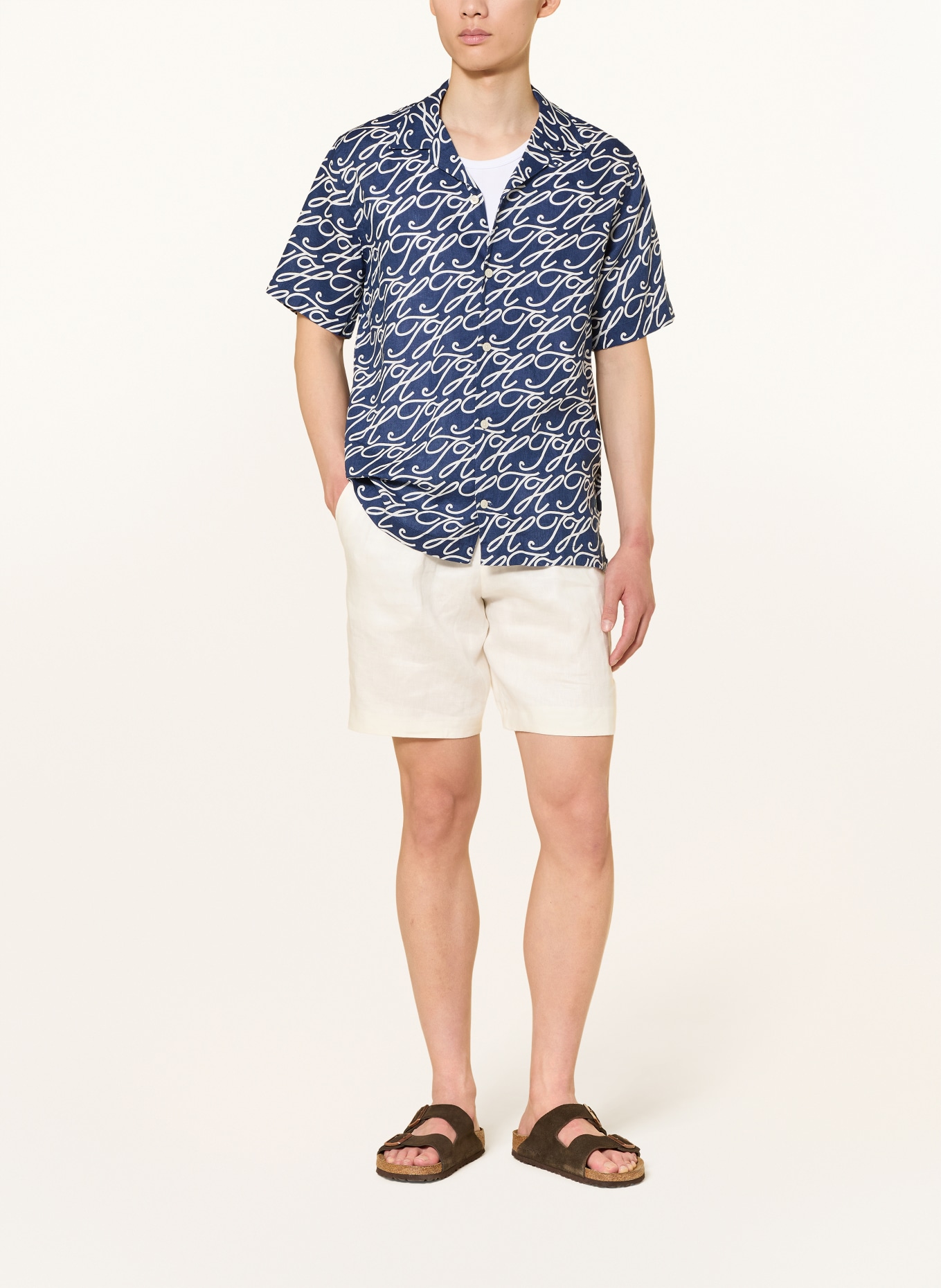 TOMMY HILFIGER Resorthemd met normale pasvorm van linnen: DONKERBLAUW / WIT