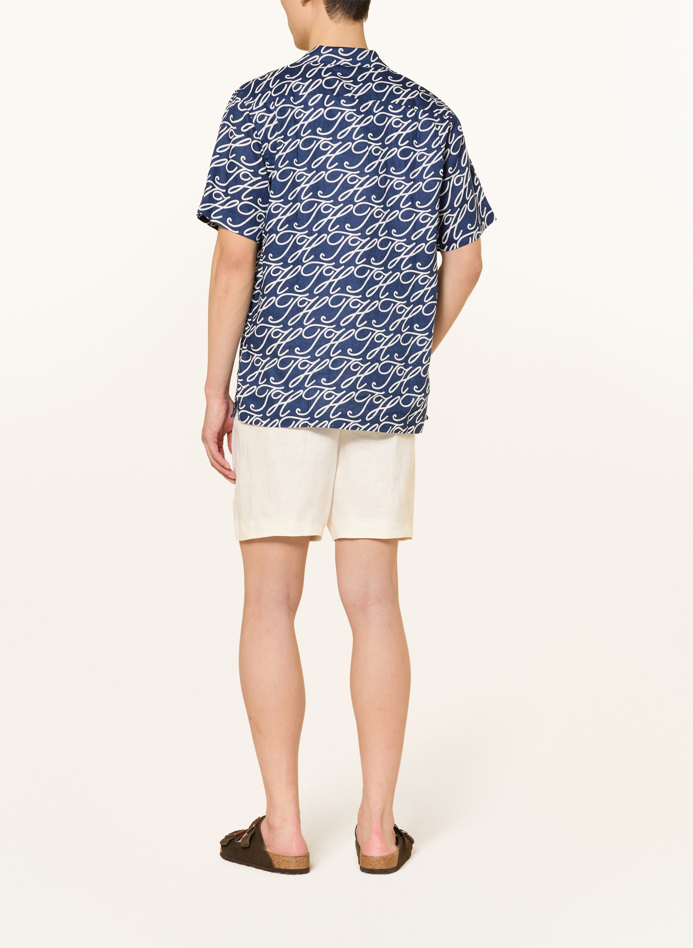 TOMMY HILFIGER Resorthemd met normale pasvorm van linnen: DONKERBLAUW / WIT