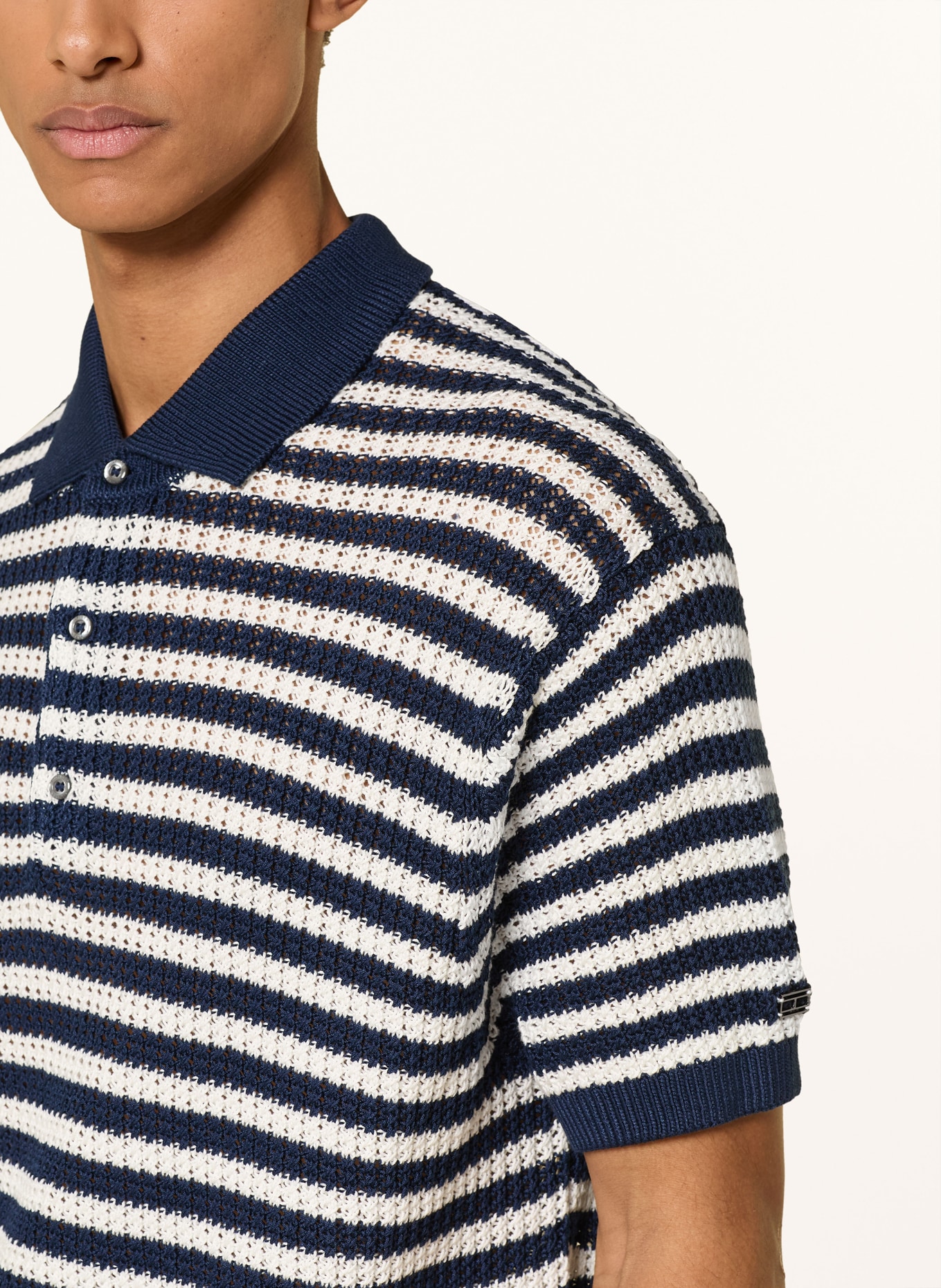 TOMMY HILFIGER Sweter polo: GRANATOWY / BIAŁY