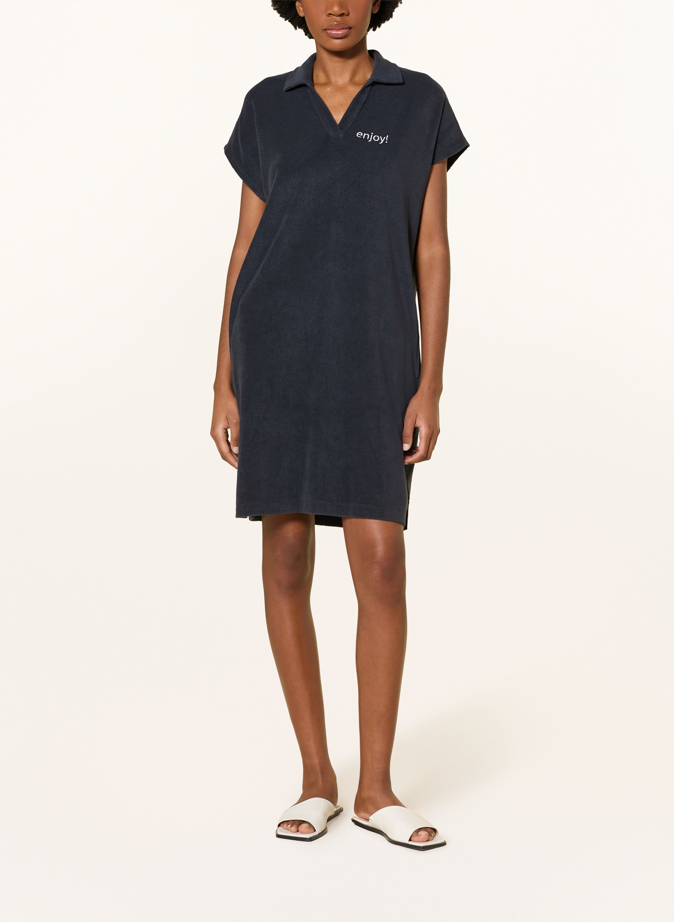 Juvia Frottee-Polokleid SELINA: DUNKELBLAU / WEISS