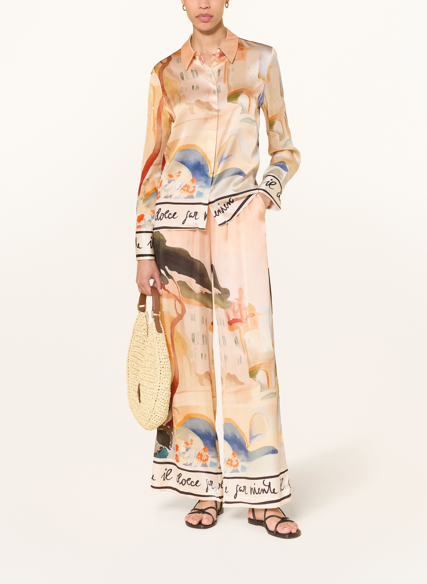 lilienfels Zijden overhemdblouse: BEIGE / BLAUW / ZWART