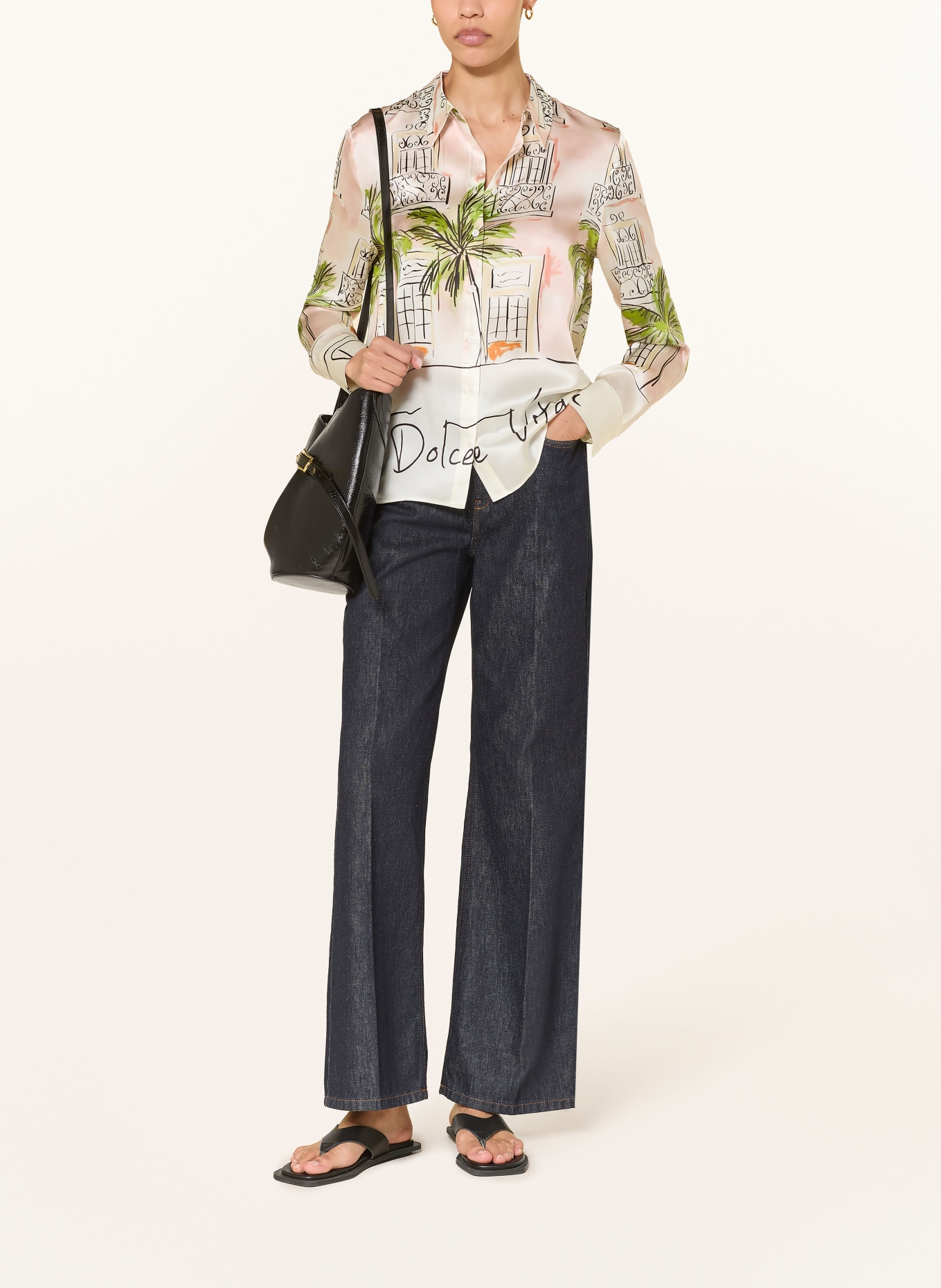 lilienfels Zijden overhemdblouse: ROSÉ / CRÈME / GROEN