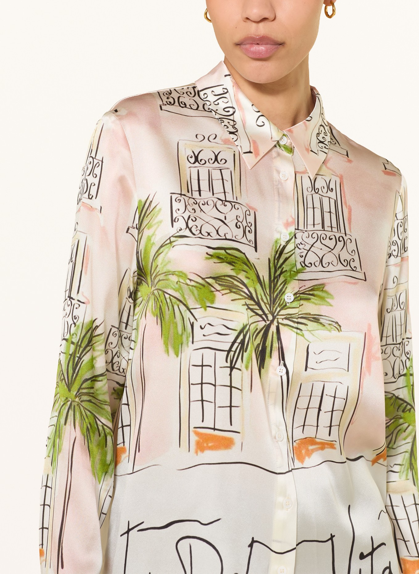 lilienfels Zijden overhemdblouse: ROSÉ / CRÈME / GROEN