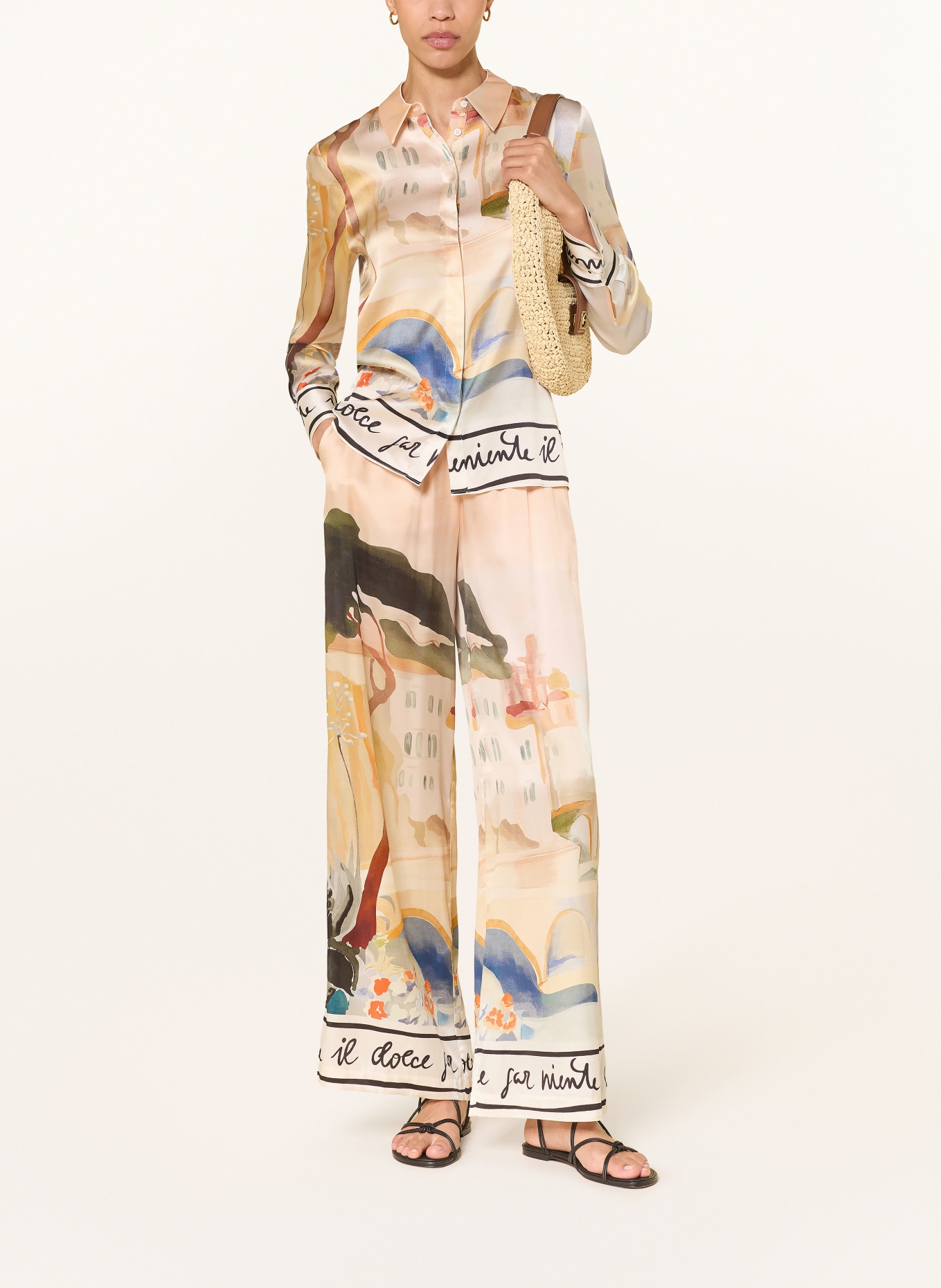 lilienfels Silk wide-leg pants: ROSE GOLD / DARK ORANGE / DARK GREEN