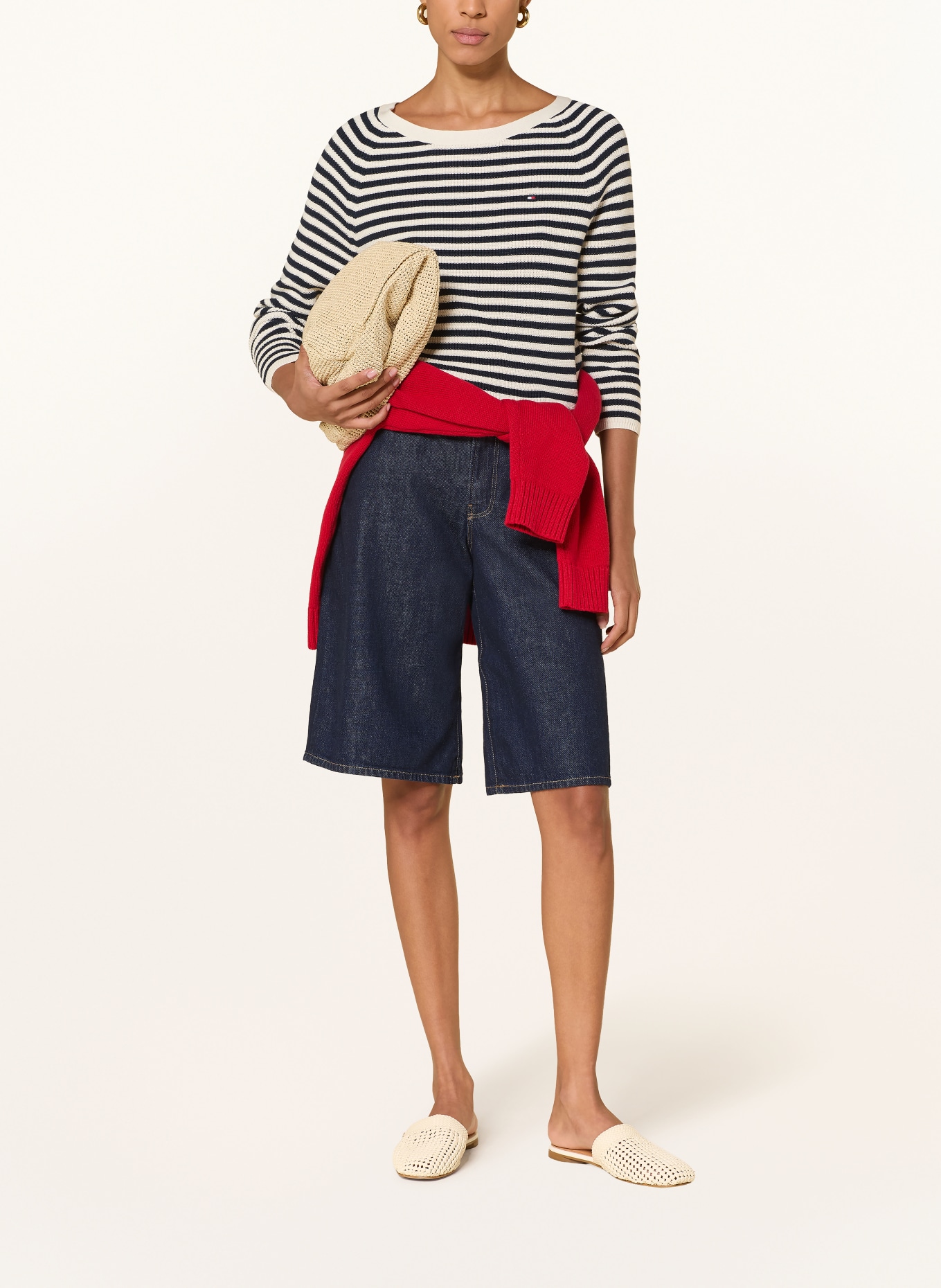 TOMMY HILFIGER gebreide trui: CRÈME / DONKERBLAUW