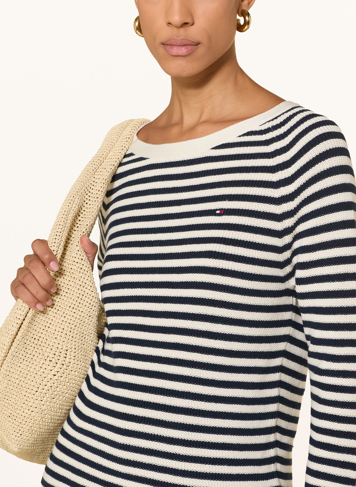 TOMMY HILFIGER gebreide trui: CRÈME / DONKERBLAUW