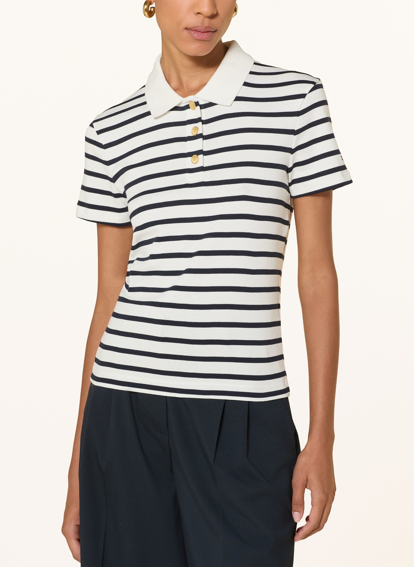 TOMMY HILFIGER Jersey-poloshirt: CRÈME / DONKERBLAUW