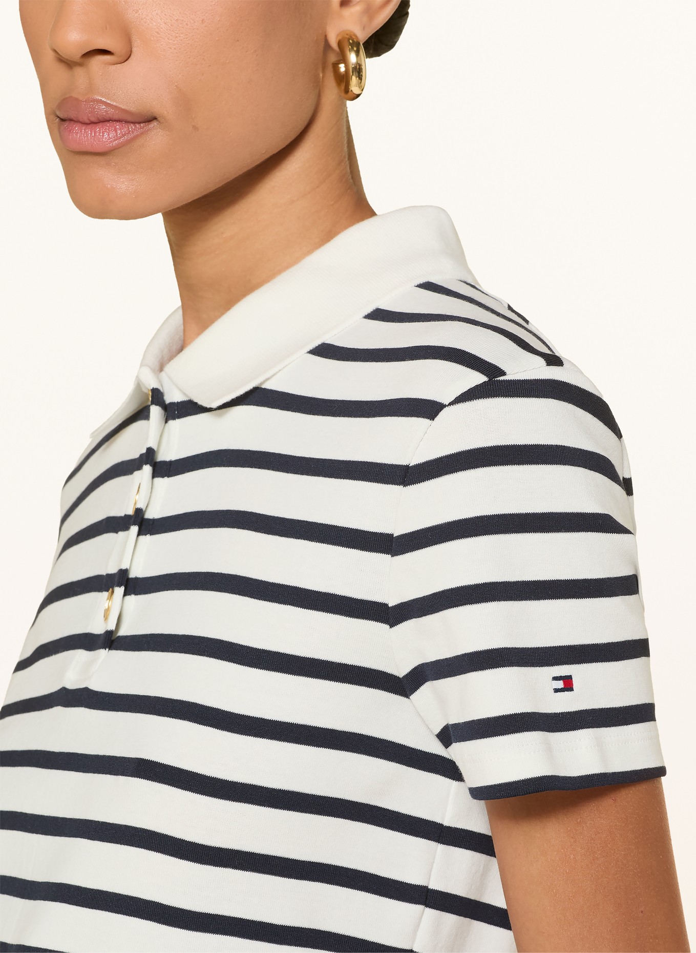TOMMY HILFIGER Jersey-poloshirt: CRÈME / DONKERBLAUW