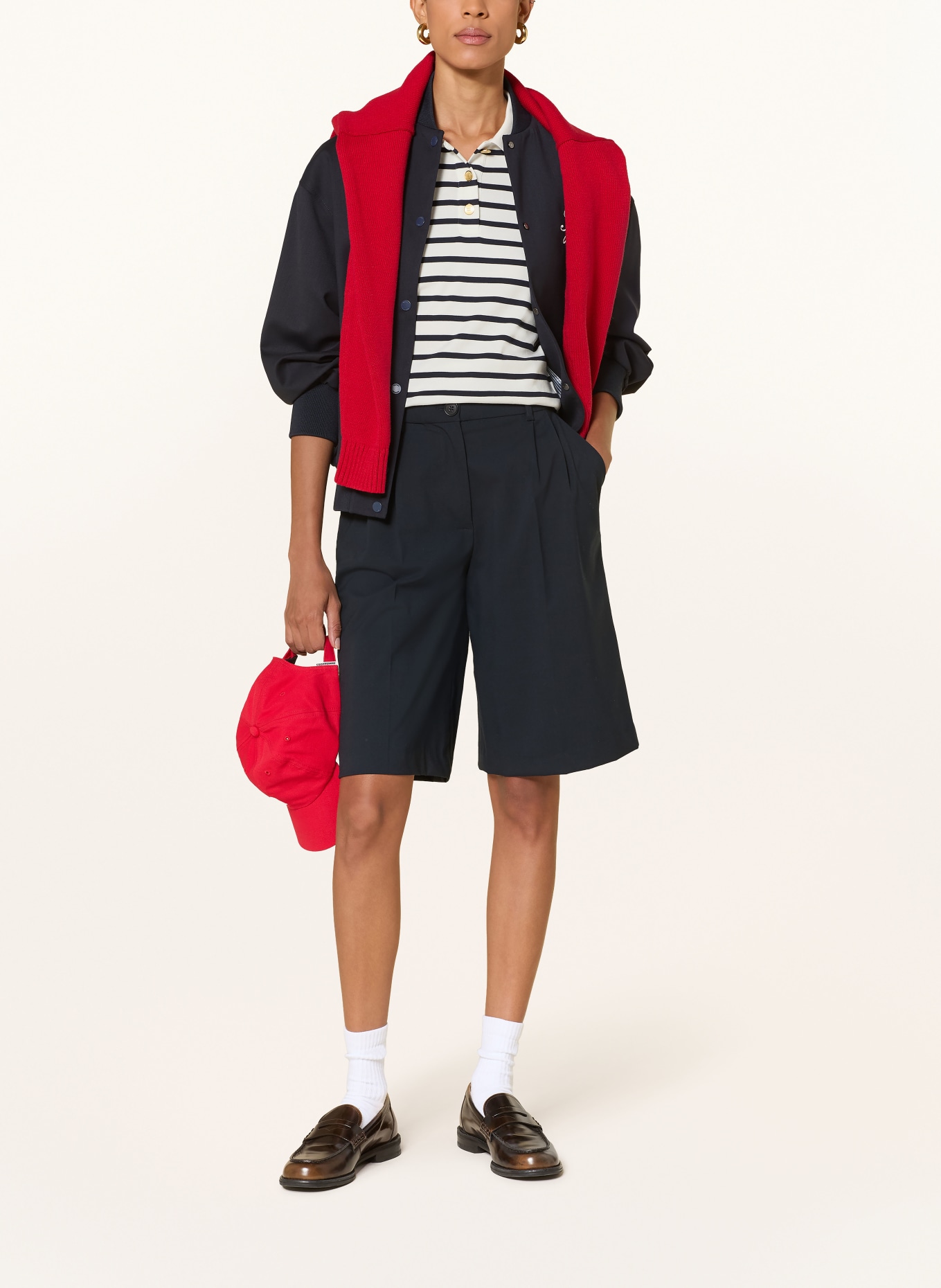 TOMMY HILFIGER Jersey-poloshirt: CRÈME / DONKERBLAUW