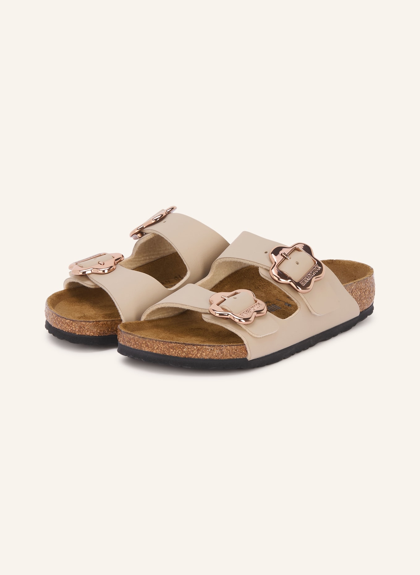 BIRKENSTOCK Pantoletten ARIZONA FLOWER BUCKLE: TAUPE / ROSÉGOLD