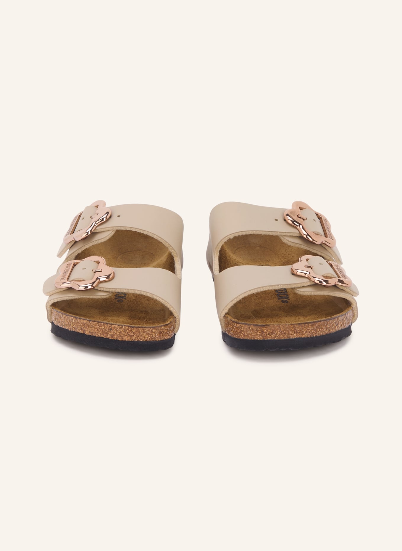 BIRKENSTOCK Pantoletten ARIZONA FLOWER BUCKLE: TAUPE / ROSÉGOLD