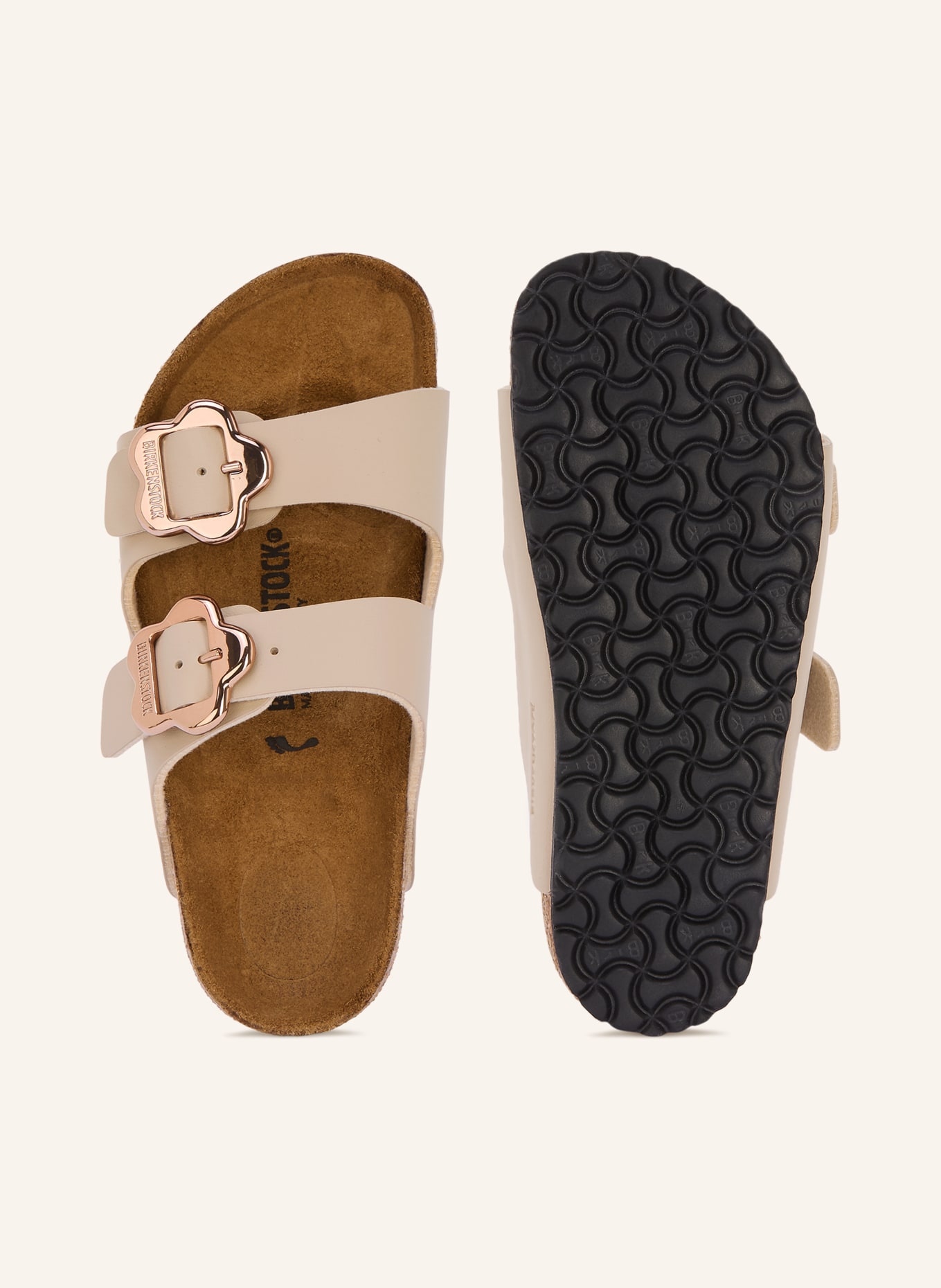 BIRKENSTOCK Pantoletten ARIZONA FLOWER BUCKLE: TAUPE / ROSÉGOLD