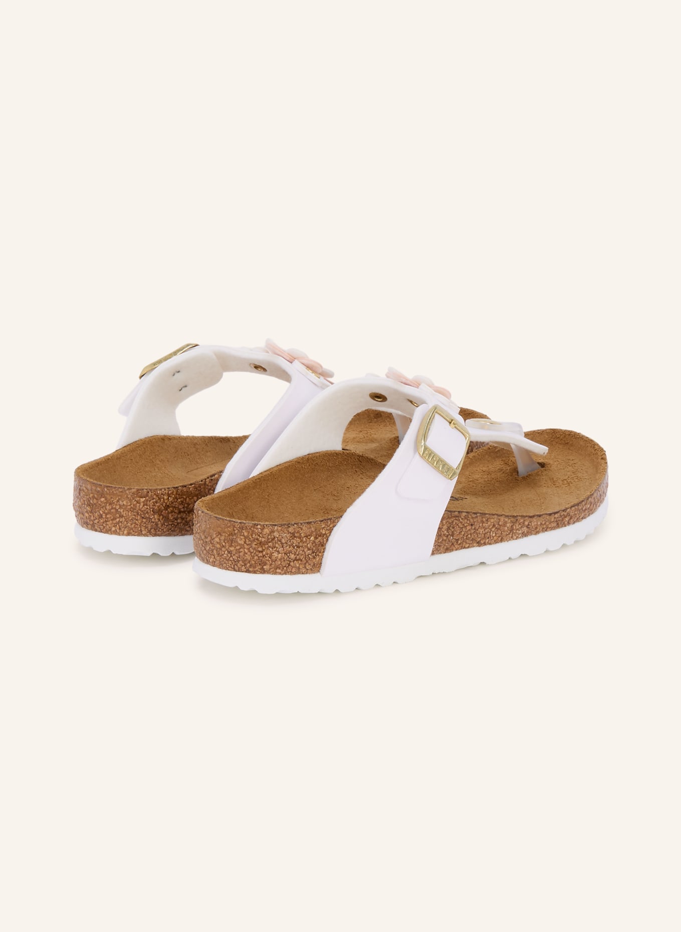 BIRKENSTOCK Zehentrenner GIZEH FLOWERS mit Nieten: WEISS / GOLD / ROSA