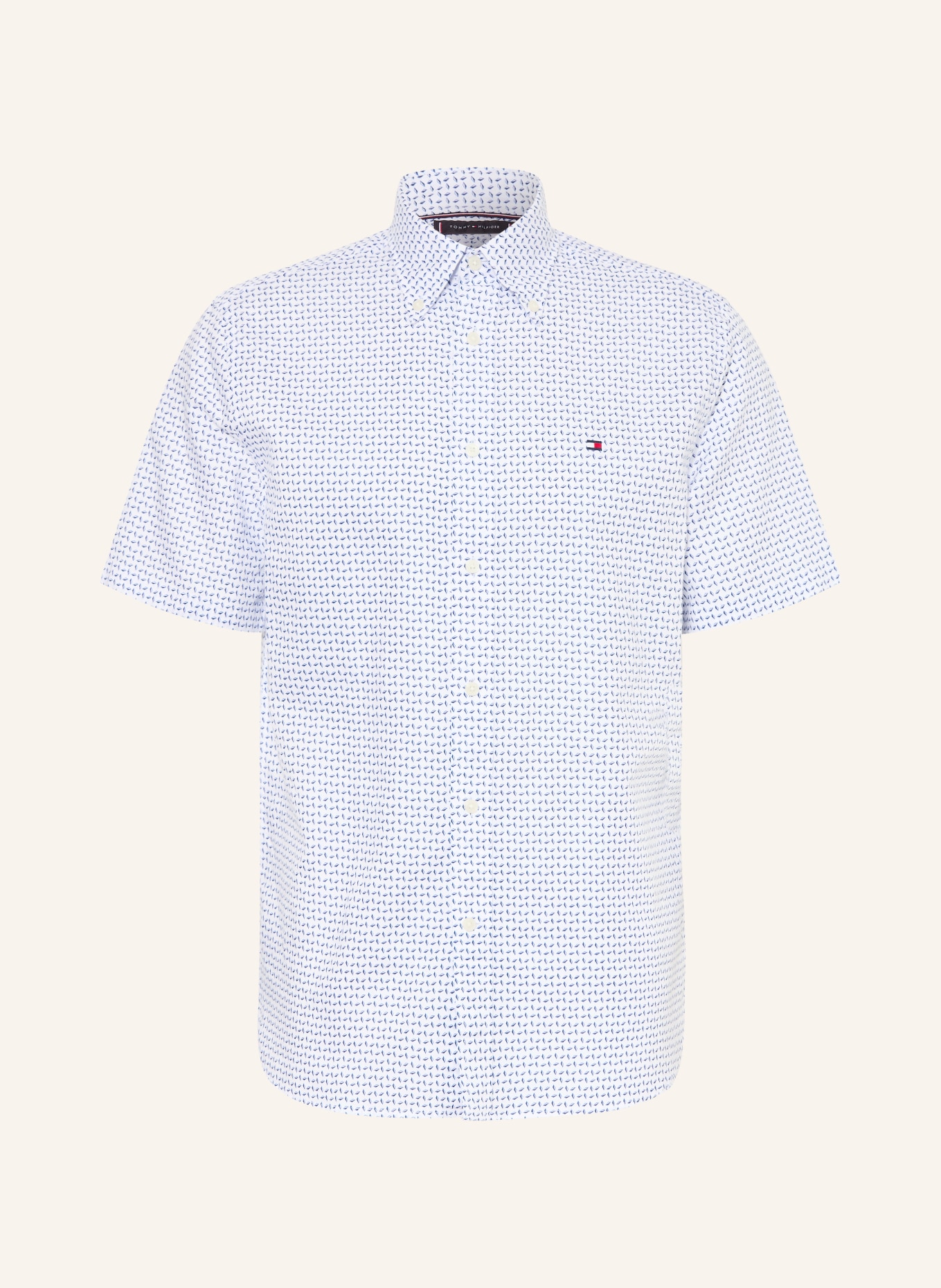 TOMMY HILFIGER Kurzarm-Hemd Regular Fit mit Leinen: WEISS / DUNKELBLAU