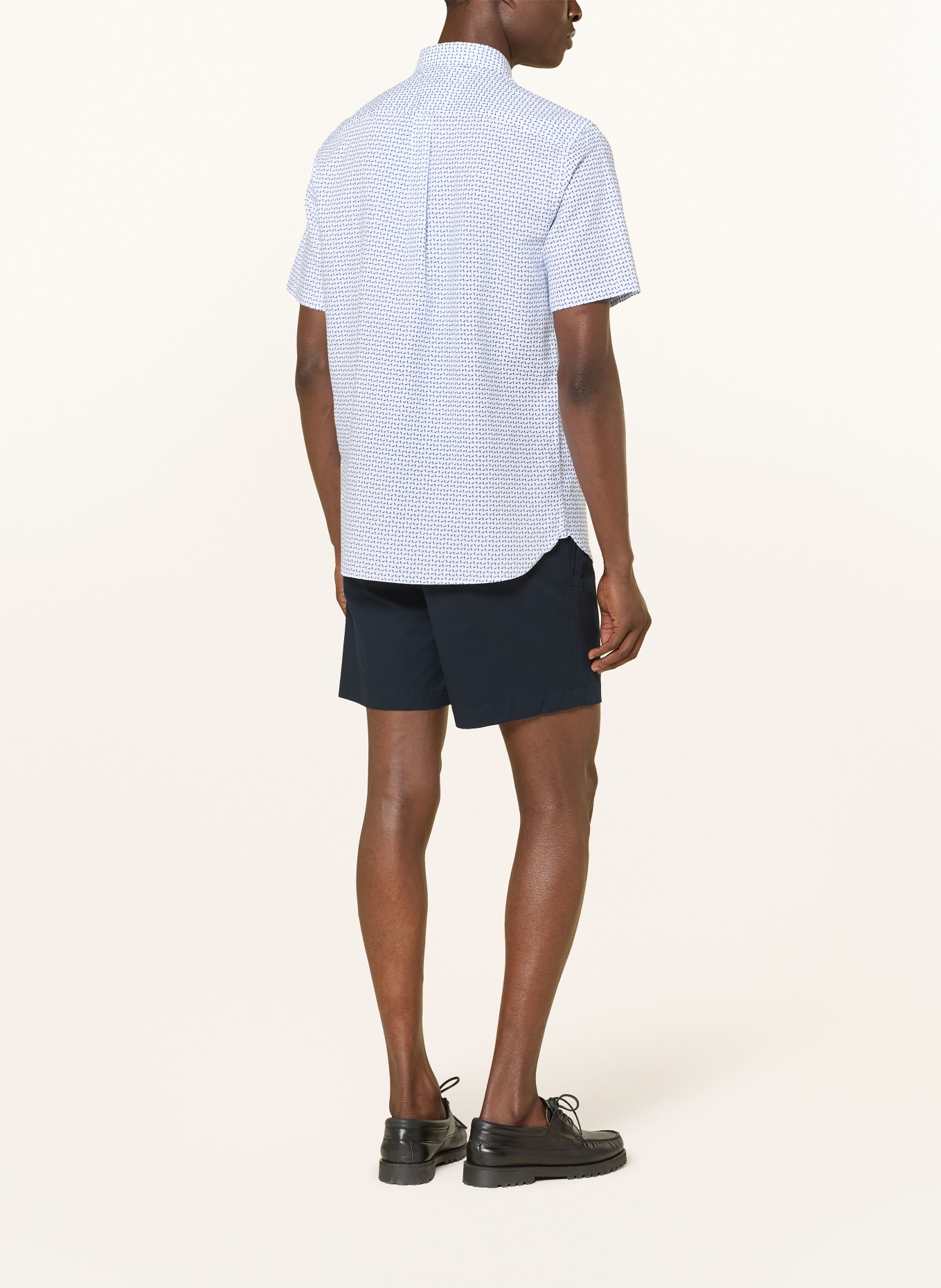 TOMMY HILFIGER Kurzarm-Hemd Regular Fit mit Leinen: WEISS / DUNKELBLAU