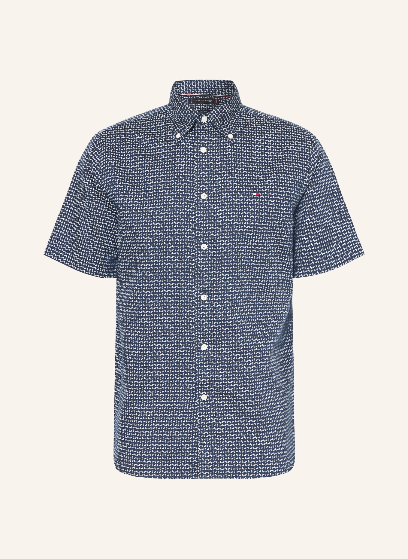 TOMMY HILFIGER Kurzarm-Hemd Regular Fit mit Leinen: DUNKELBLAU / HELLBLAU / WEISS