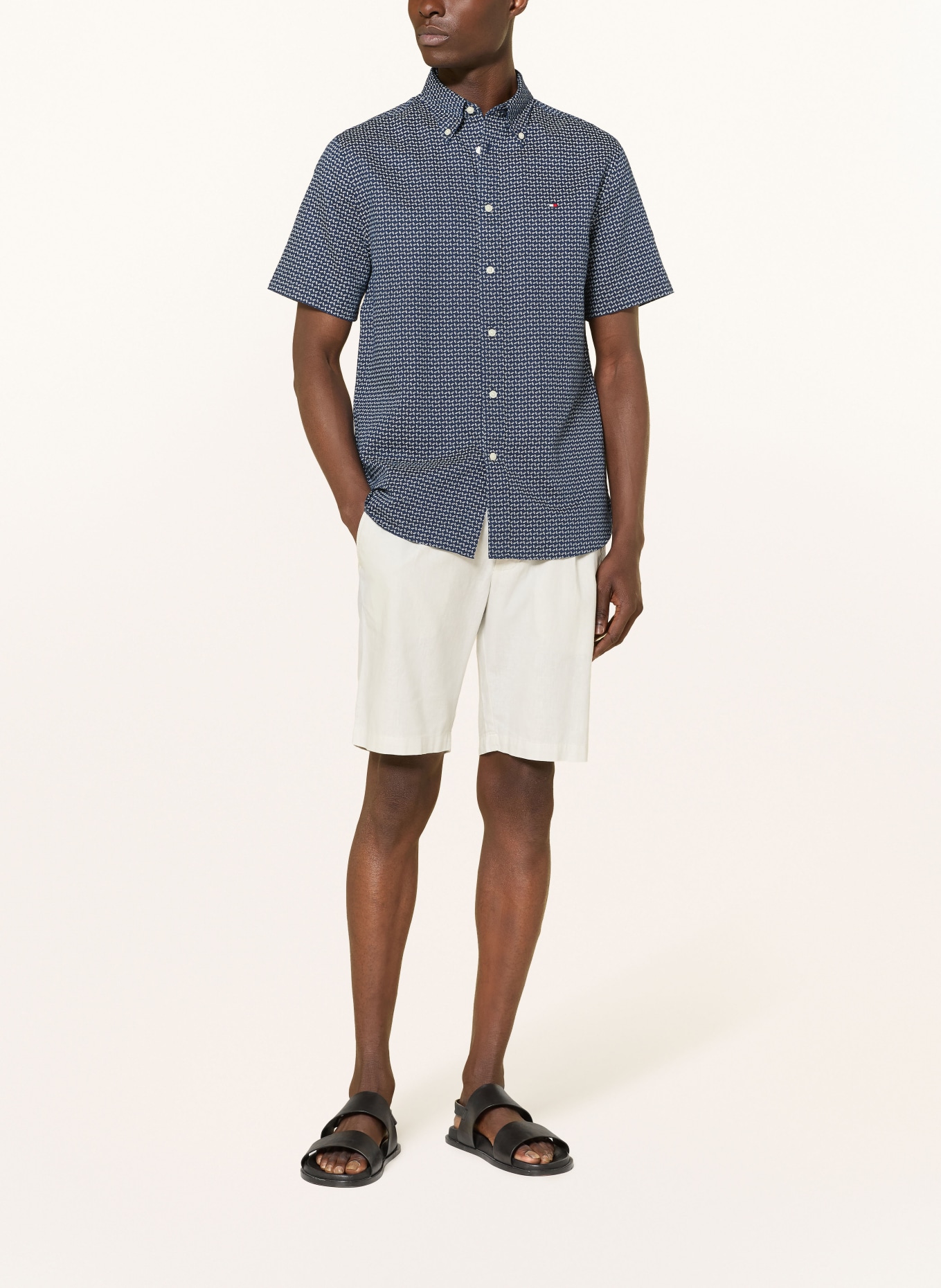 TOMMY HILFIGER Kurzarm-Hemd Regular Fit mit Leinen: DUNKELBLAU / HELLBLAU / WEISS