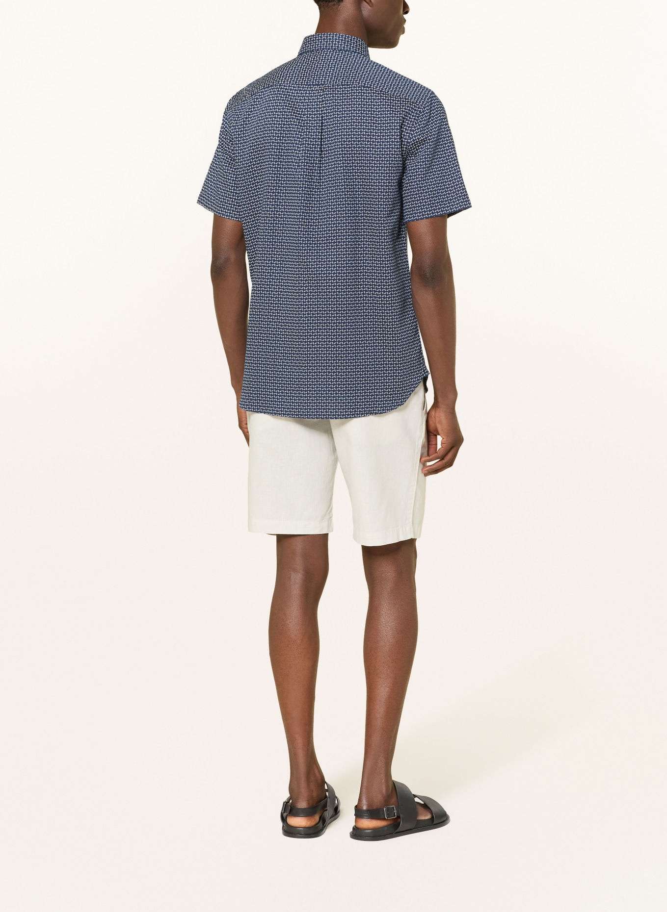 TOMMY HILFIGER Kurzarm-Hemd Regular Fit mit Leinen: DUNKELBLAU / HELLBLAU / WEISS