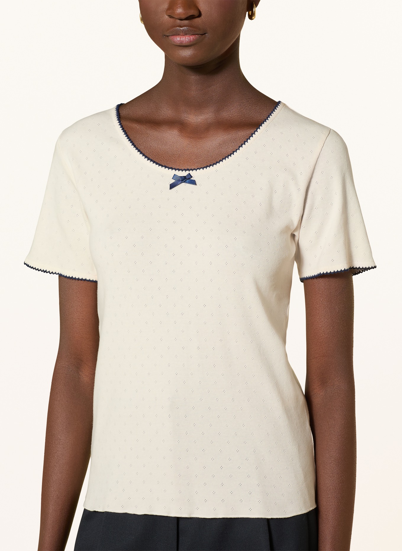 YERSE T-Shirt FANI: ECRU / DUNKELBLAU