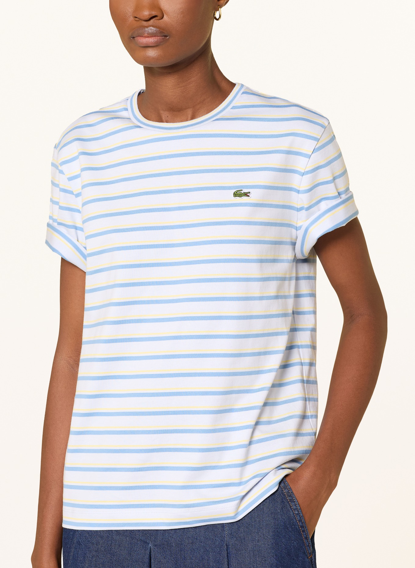 LACOSTE T-shirt: BLEU CLAIR / JAUNE / BLEU