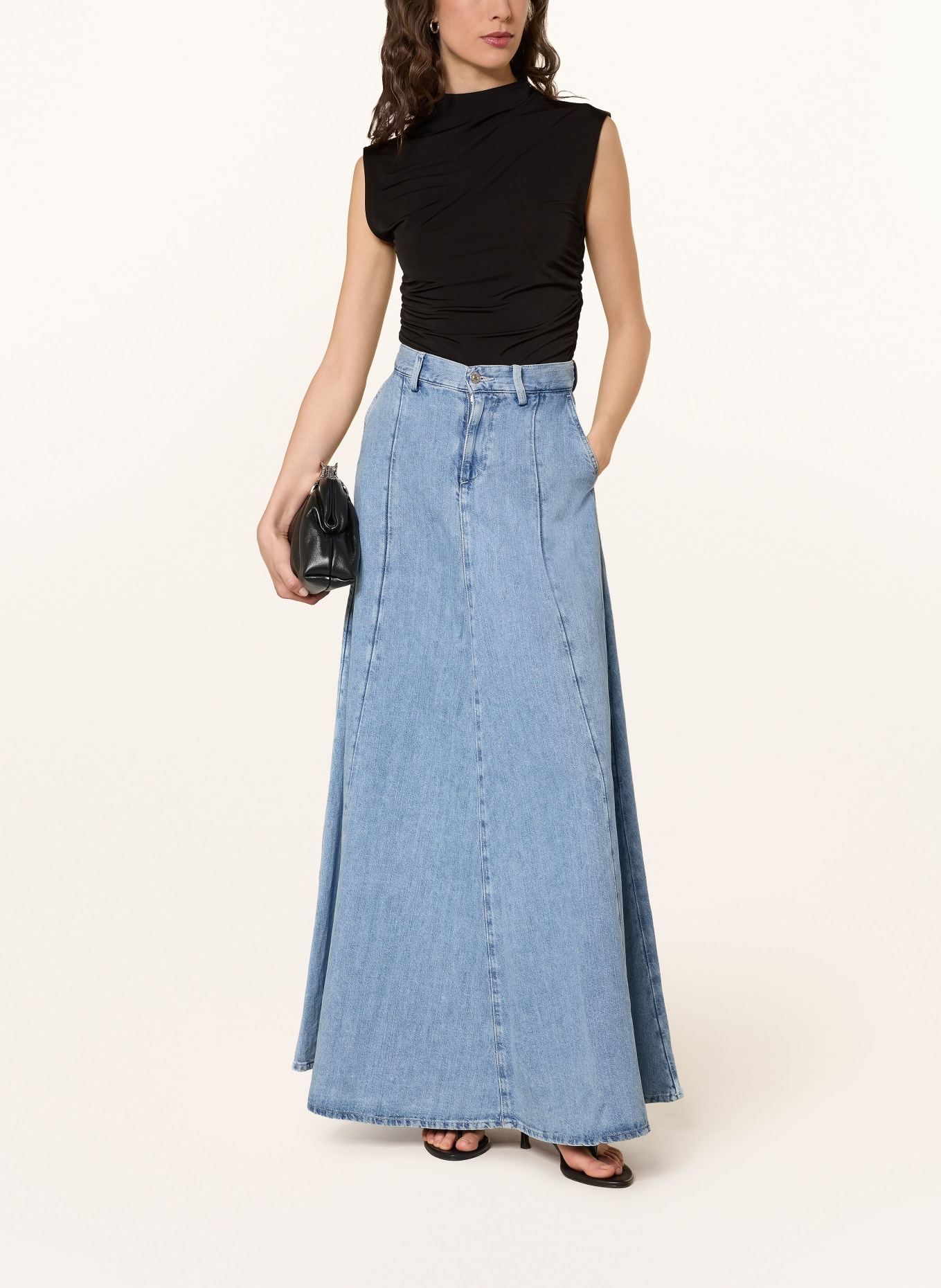 7 for all mankind DRAMA SKIRT denim skirt with linen: BLUE