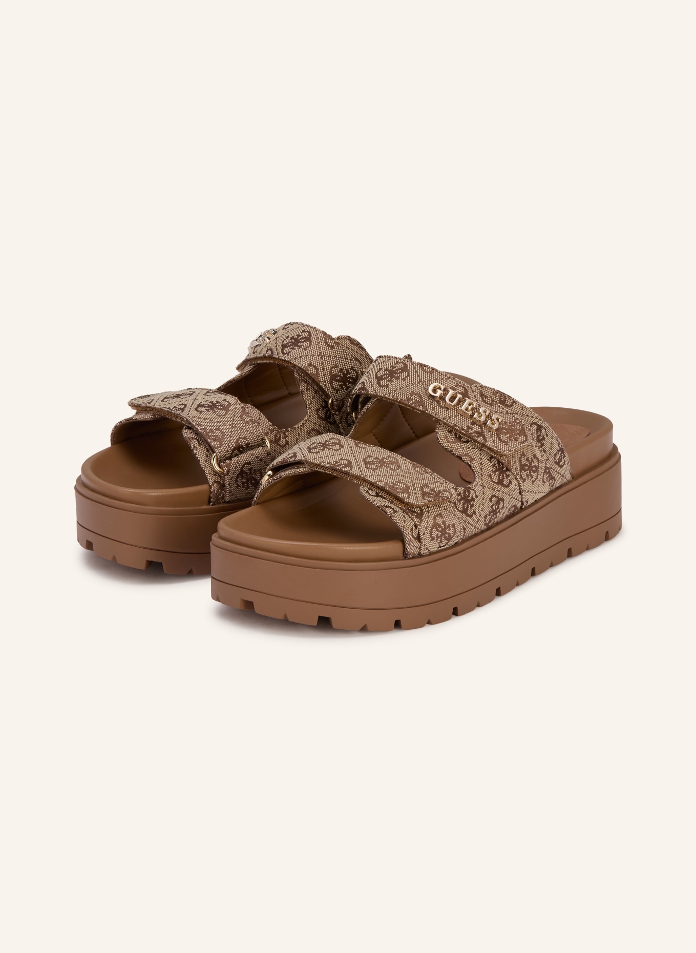 GUESS Plateau mules FAXON: BEIGE / BROWN