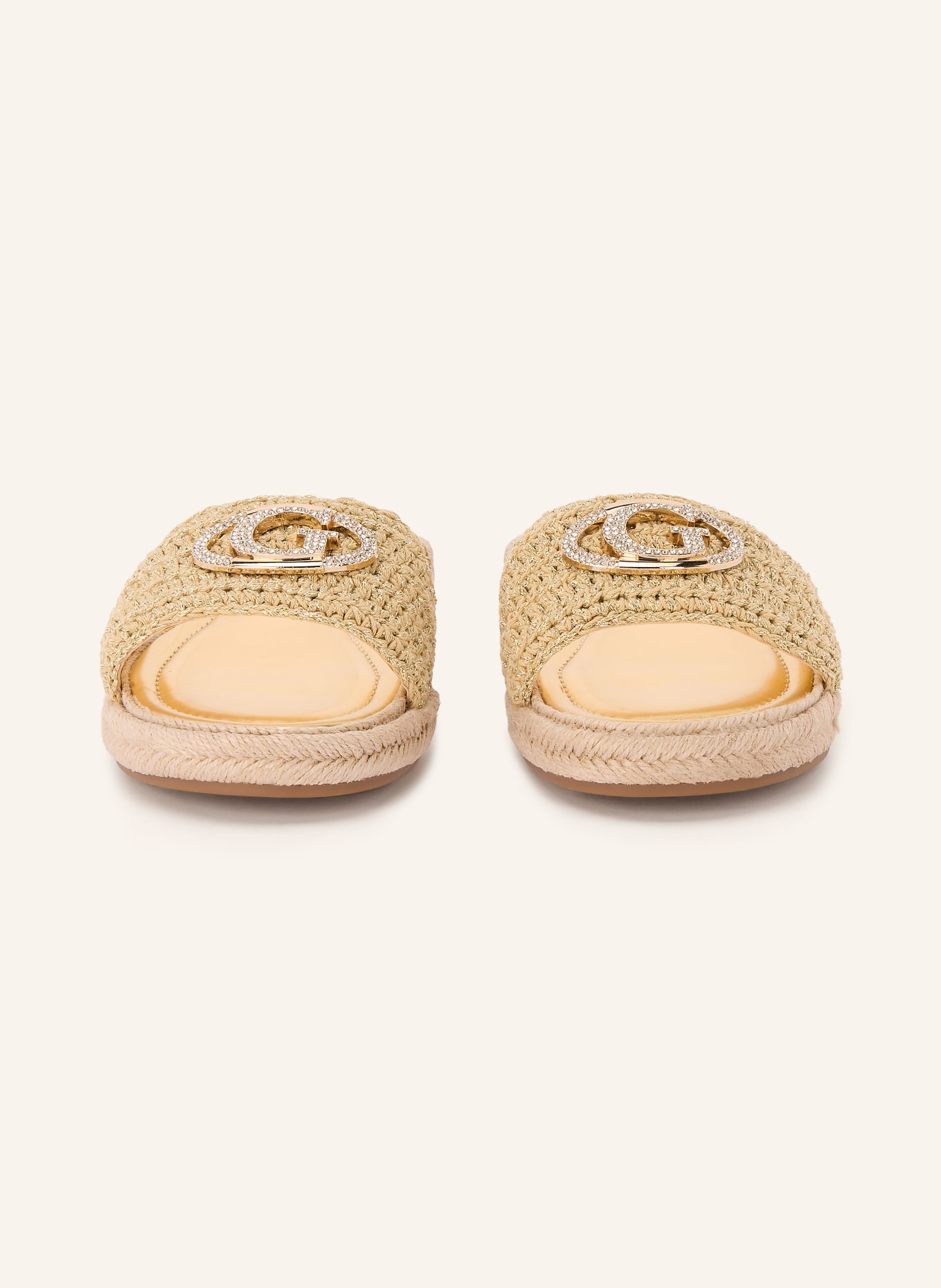 GUESS Klapki KAYLIS z kamieniami ozdobnymi: ZŁOTY / BEŻOWY