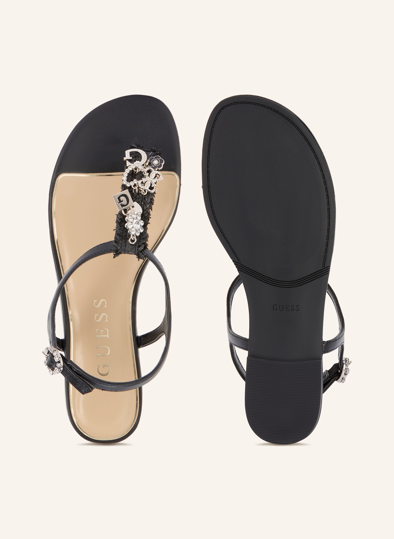 GUESS Zehentrenner TEXX mit Schmucksteinen: SCHWARZ