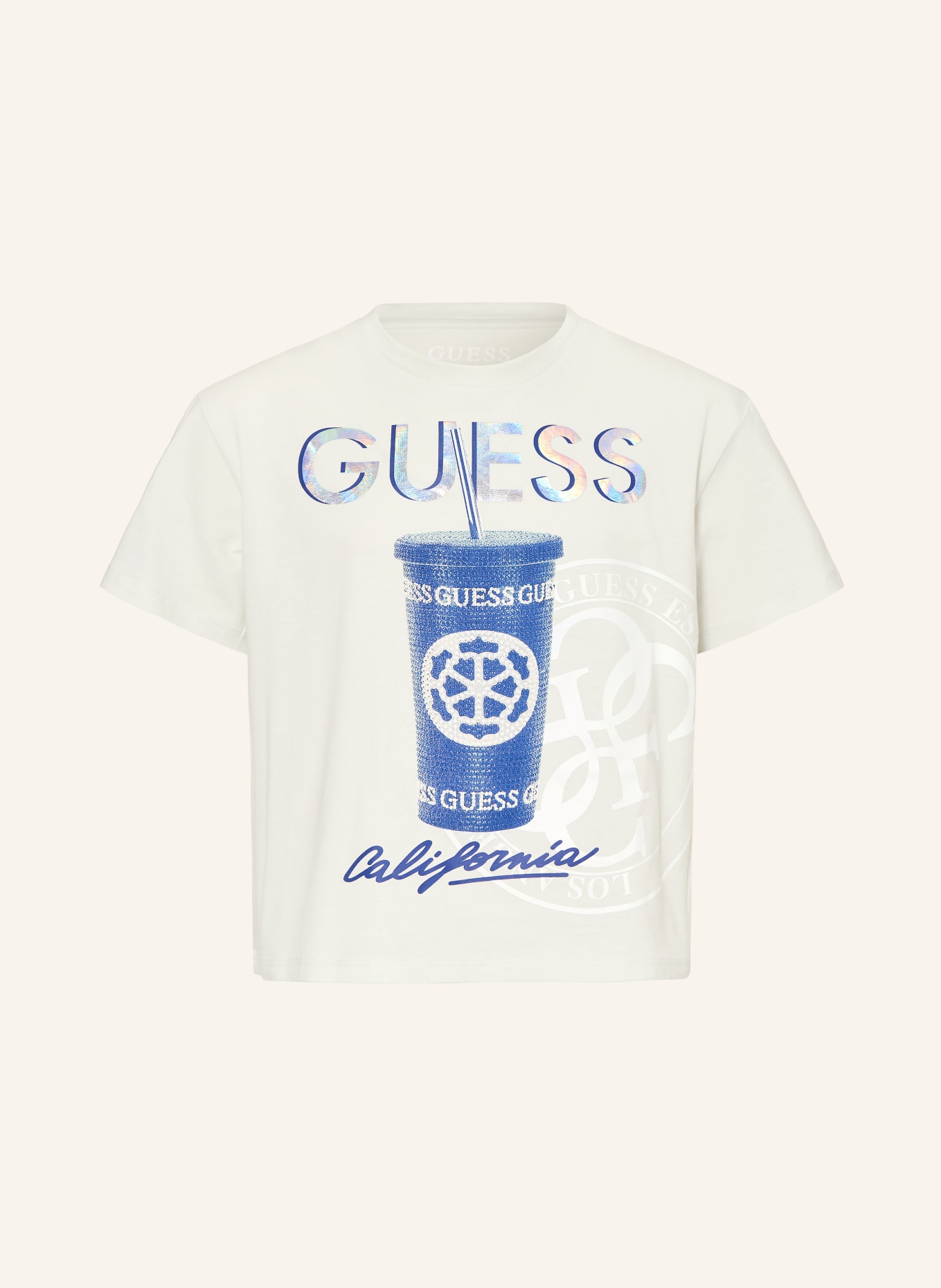 GUESS T-shirt: CRÈME / BLEU