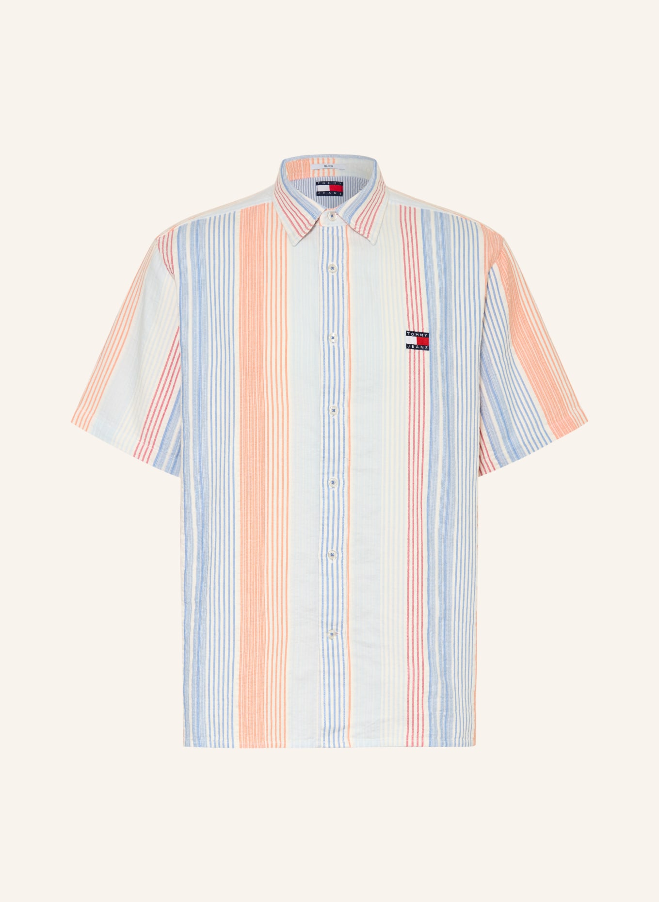 TOMMY JEANS Chemise à manches courtes coupe décontractée: BLANC / ORANGE / BLEU
