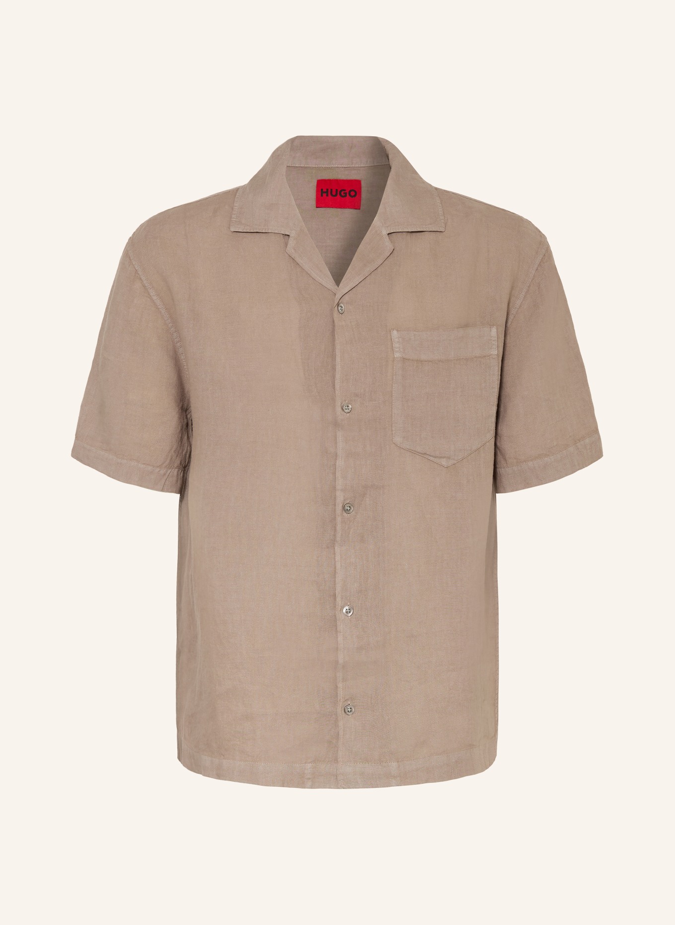 HUGO Koszula wypoczynkowa EXOLINO Comfort Fit z lnu: SZAROBRĄZOWY