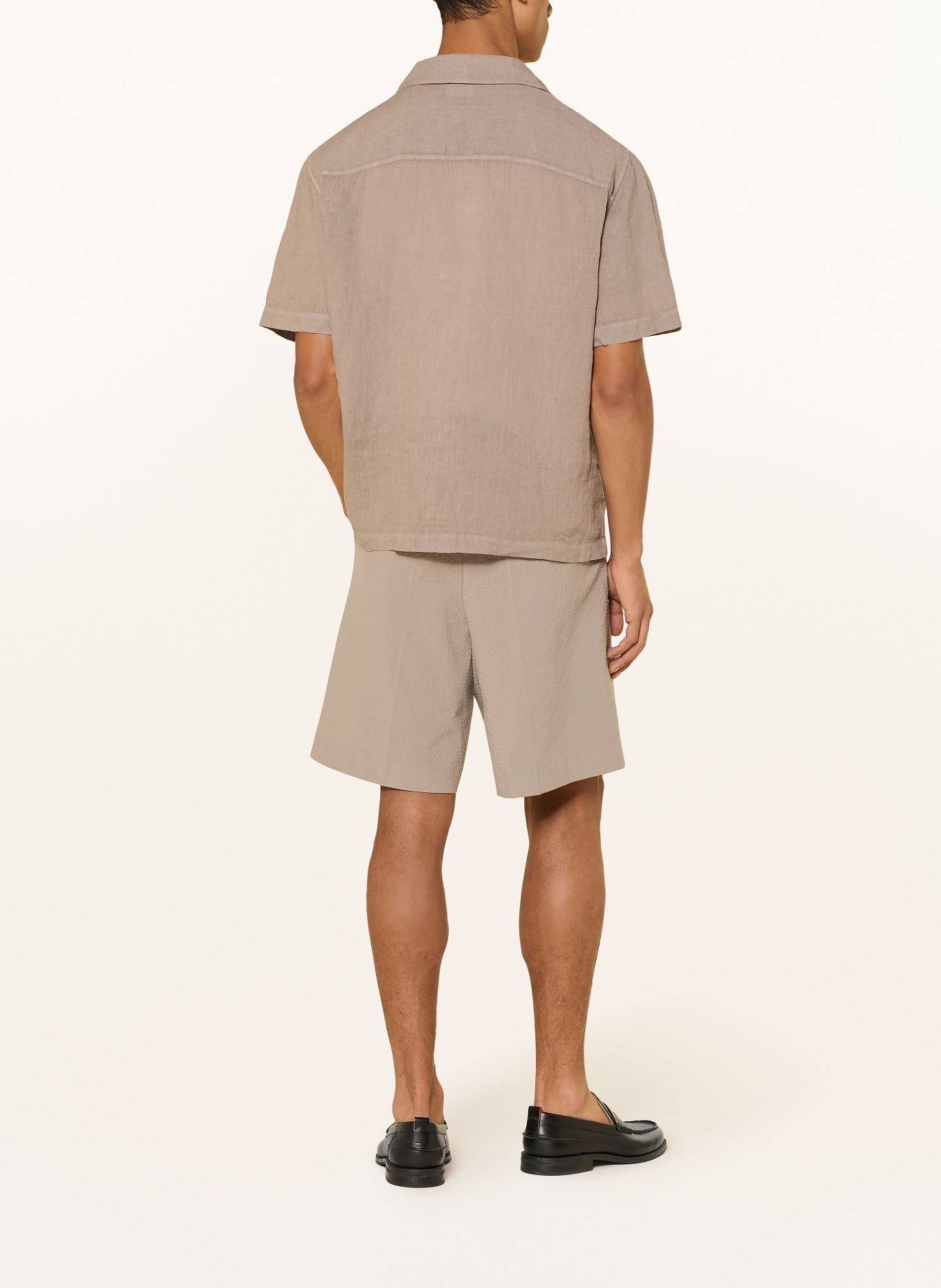 HUGO Koszula wypoczynkowa EXOLINO Comfort Fit z lnu: SZAROBRĄZOWY